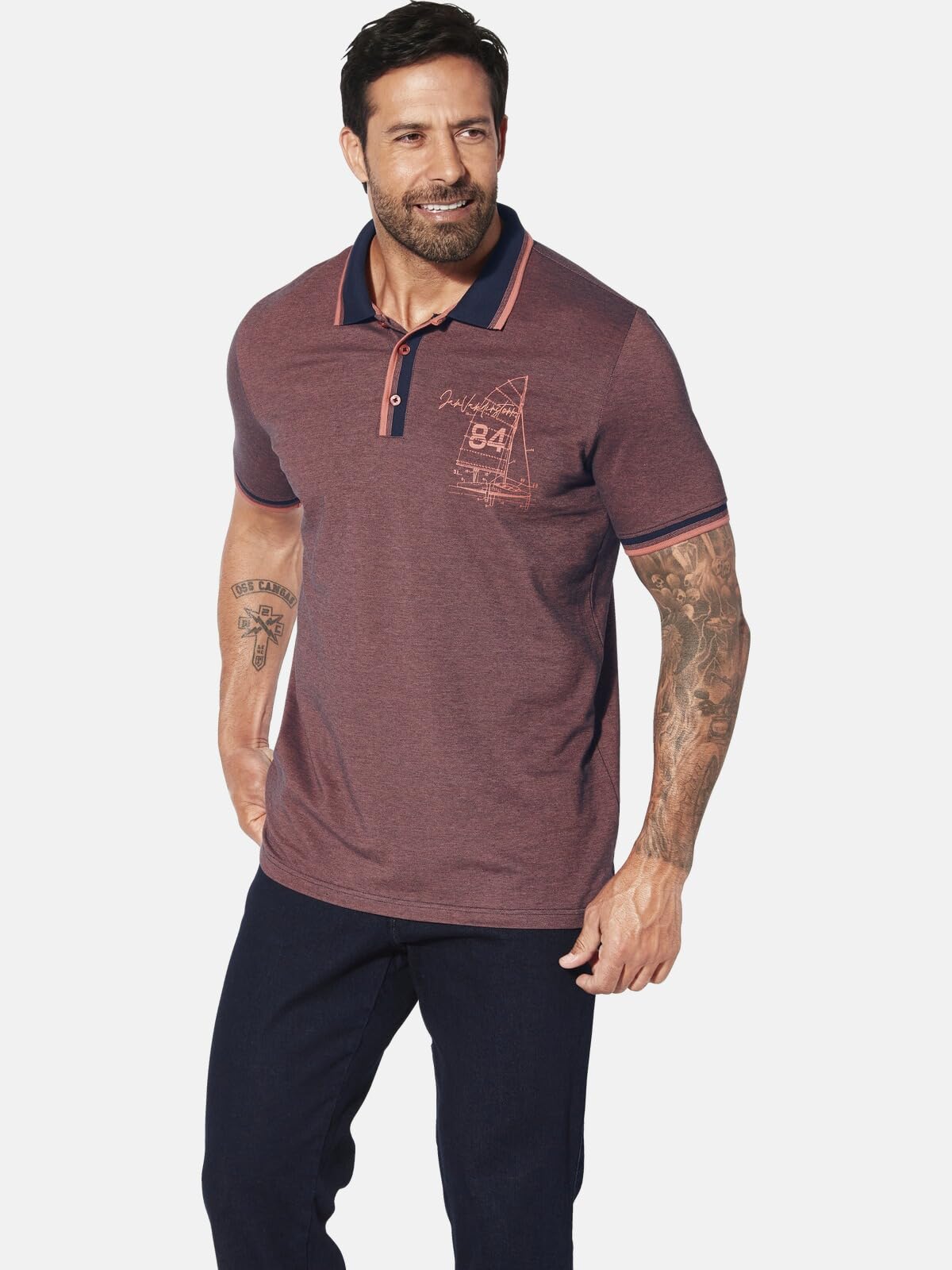 Jan Vanderstorm Herren Poloshirt Herfinn | Sportives Baumwoll-Piqué Shirt Brustprint, Kurzarm mit klassischem Kragen, atmungsaktiv bequem, 100% Baumwolle, L–7XL
