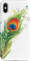 Vista 1 de Inspired Cases - Compatible con iPhone Xs Max - Funda protectora con textura 3D para Apple iPhone Xs Max - Plumas de pavo real acuarela