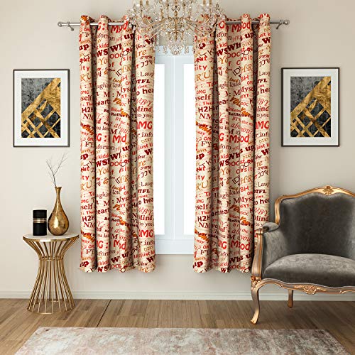 Image of Swayam 80% Blackout Polyester Window Curtain for Living Room & Bedroom | 5 Feet | Room Darkening Curtain with Eyelets | Pack of 2 | Digital Design - Beige