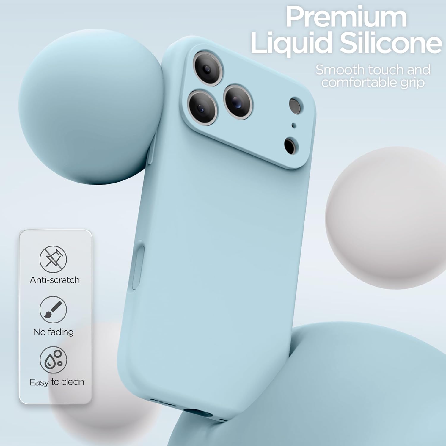 for iPhone 17 Pro Max Case, Liquid Silicone Cover with Camera Protection Anti-Scratch Soft Microfiber Lining Shockproof Protective Phone Case for iPhone 17 Pro Max 6.9", Light Blue - Image 4