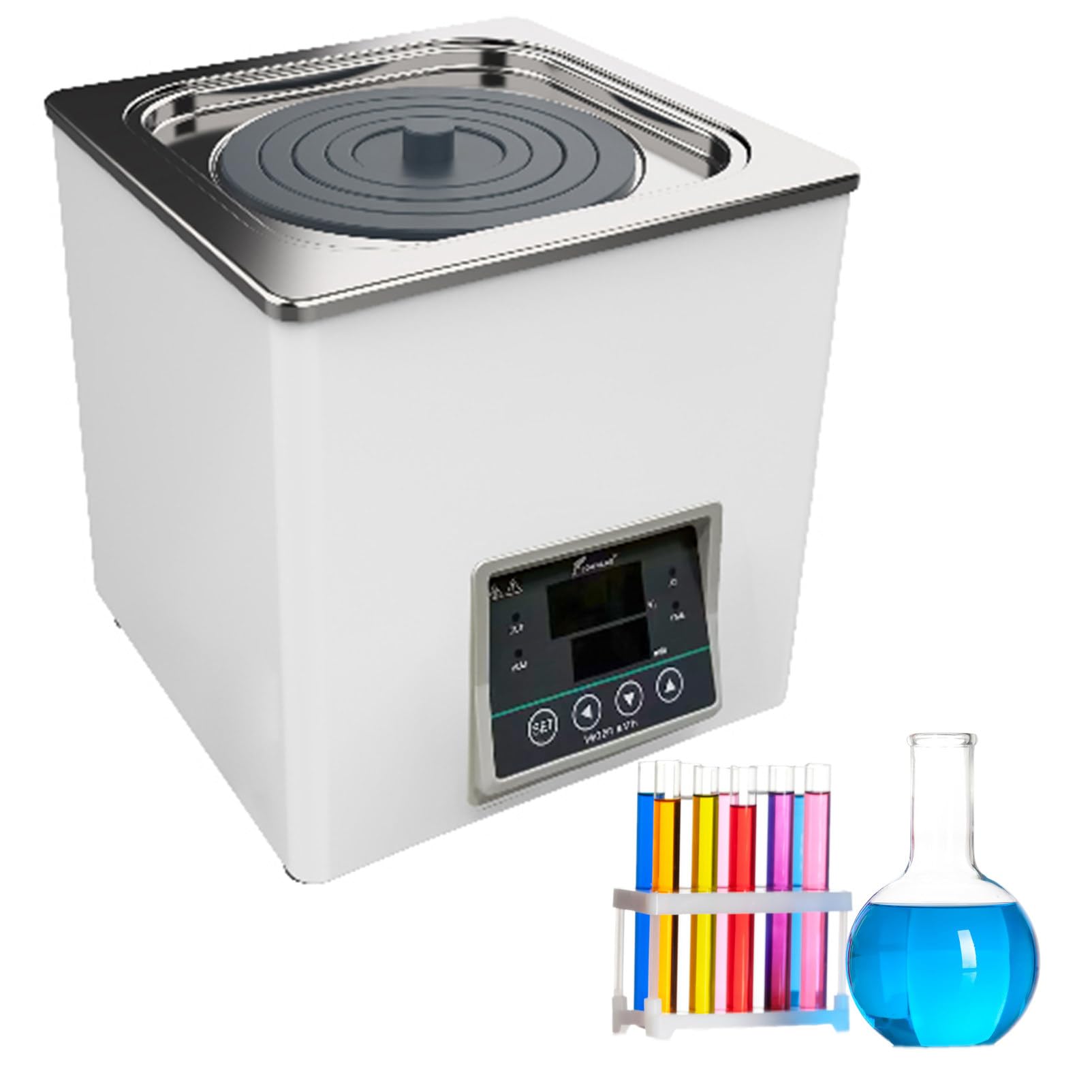Digitales thermostatisches Laborwasserbad – elektrischer Heizer, wissenschaftliches Heizbad, Edelstahlliner mit Digitalanzeige und Schutzdeckel für Laborbedarf,1Hole