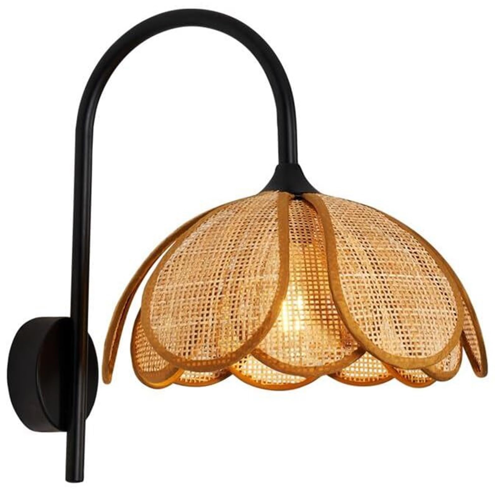 Générique Nowoczesna lampa ścienna do sypialni przedpokój salon duży kwiat czeski rattan ręcznie tkany wiklinowy czarny łabędź szyja na stolik nocny kuchnia oświetlenie ścienne