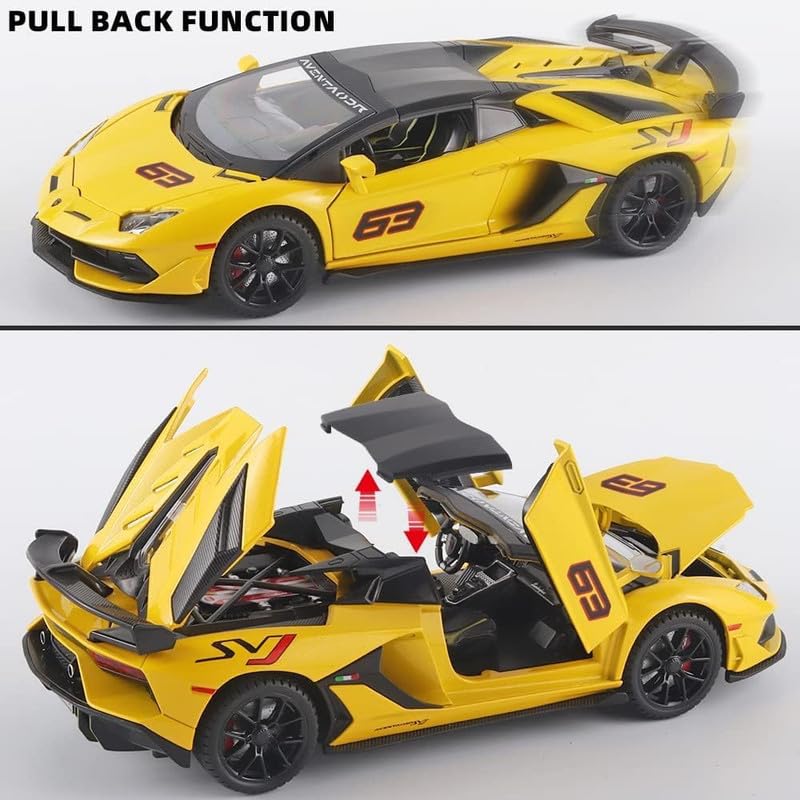 Image of Model 1:24 Lamborghini Avantadoor SVJ 63 Model Alloy Metal Pull Back Die-cast Car Openable Doors with Sound and Light Vehicle Car Toy for Kids - Multicolor