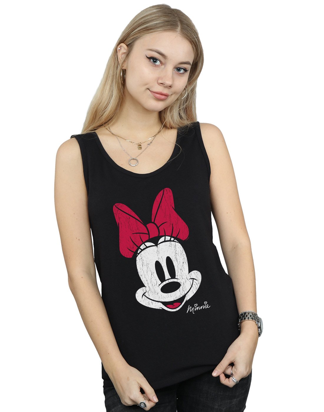 Disney Women's Black Minnie Mouse Distressed Face Vest Xxl