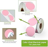 Vista 3 de Etiquetas térmicas directas circulares rosas de 2 pulgadas, calcomanías térmicas directas redondas autoadhesivas, etiquetas adhesivas multiusos