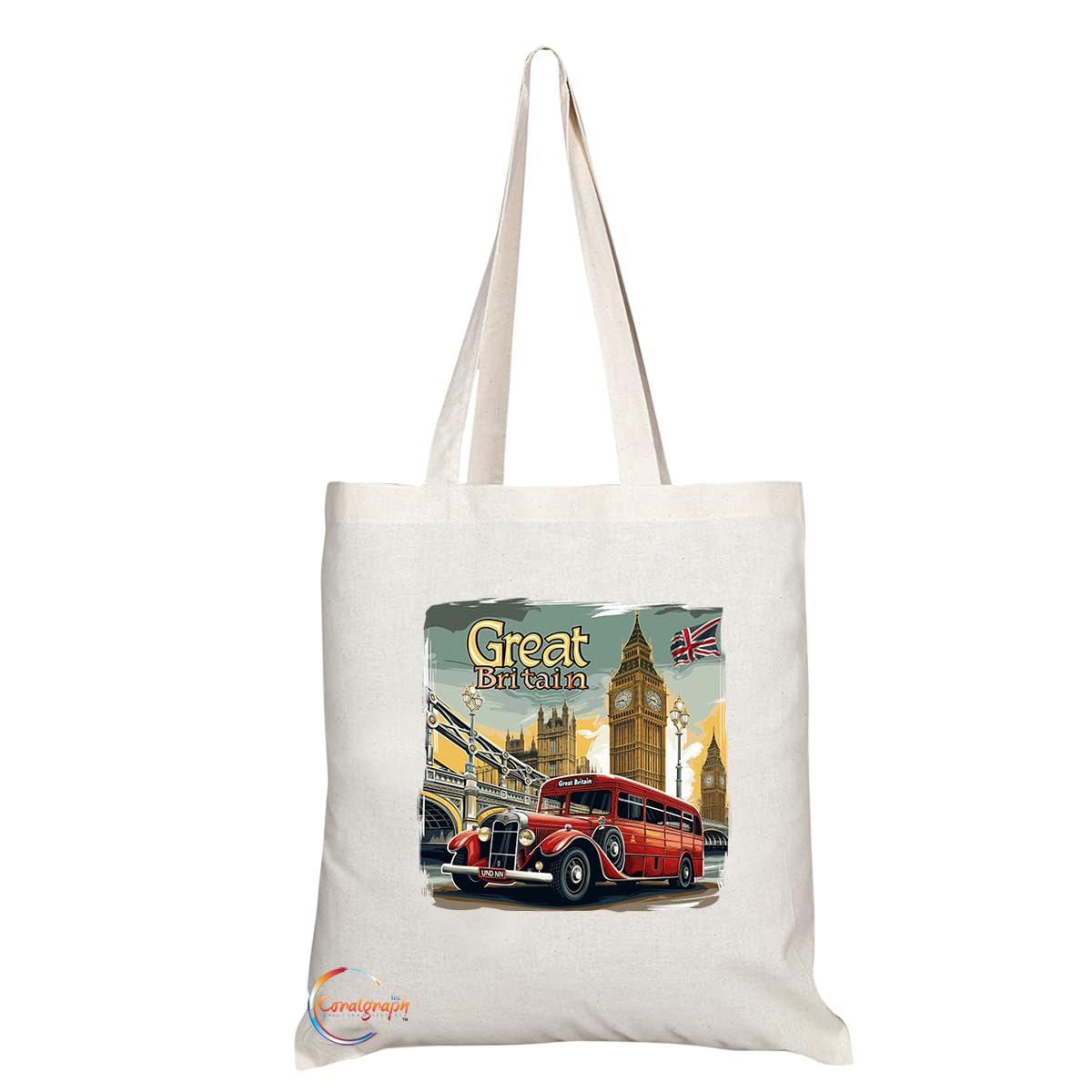 Coralgraph Inc TB2042 - Natural Reusable Shopping Souvenir Tote Bag Featuring GreatBritan - (Design 5)