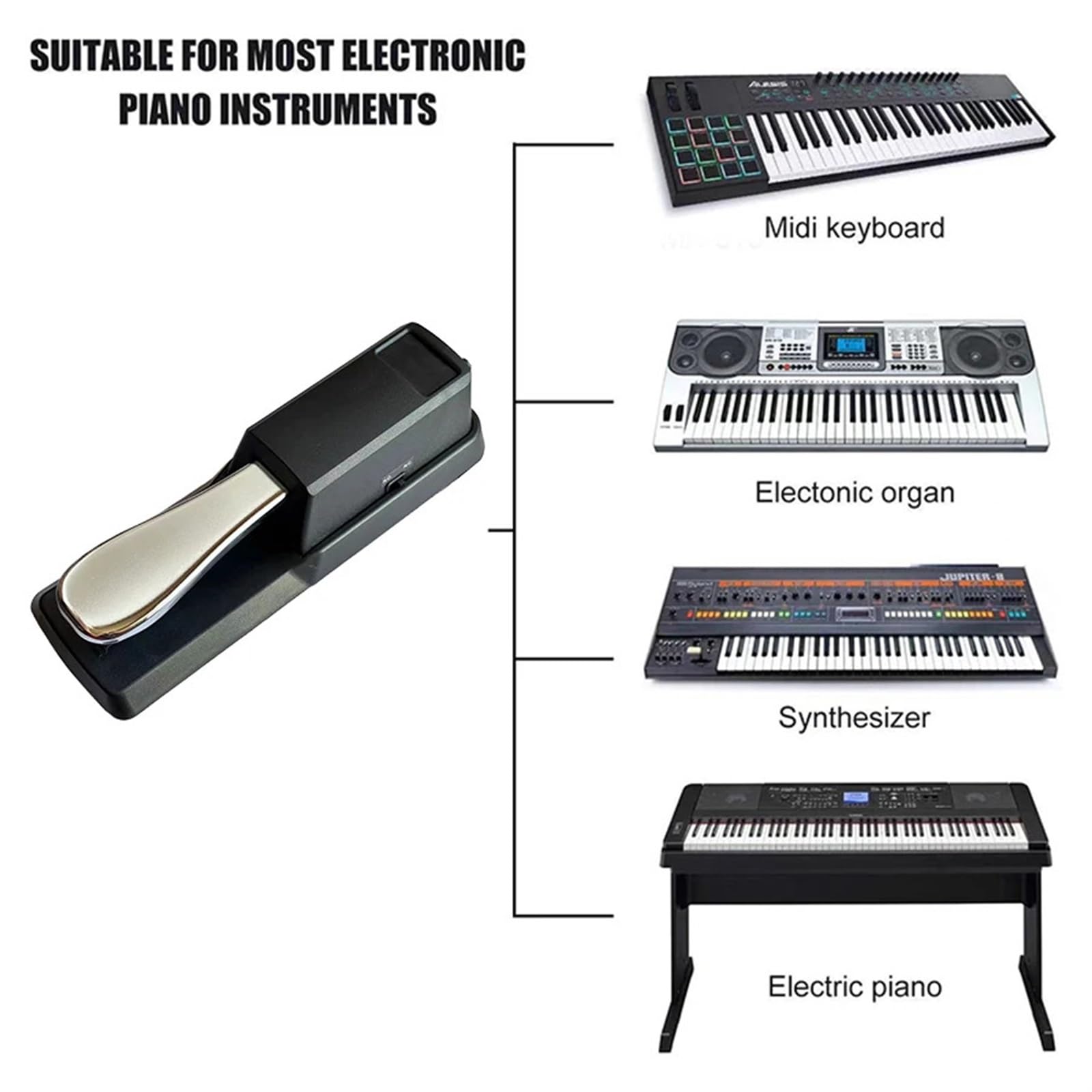 Digital Piano Sustain Pedal Synthesizer Midi Keyboards Dämpfer 6,35 mm Eingangsstecker mit Polaritätsschalter (Schwarz - 01)