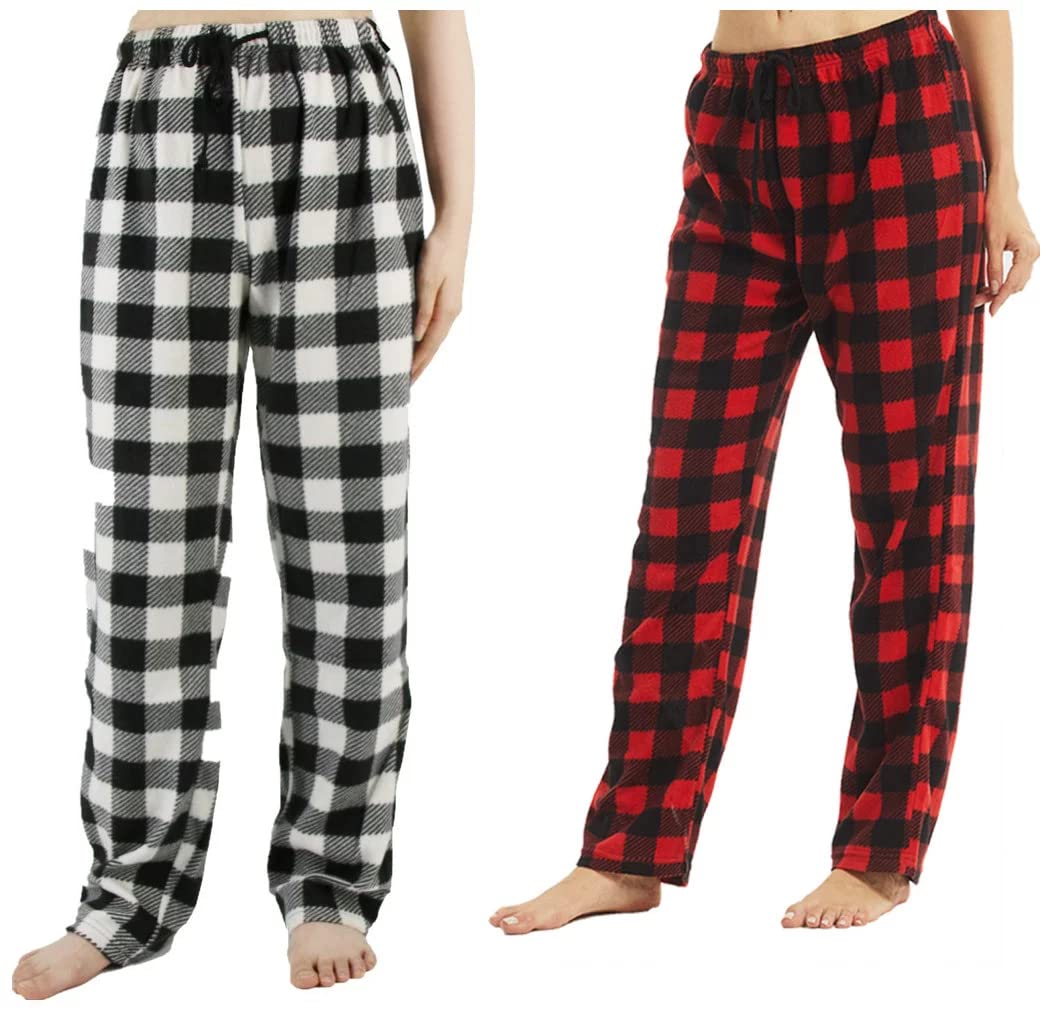 YUSHOW Lot de 1 à 2 Pantalon de Pyjama Femme en Polaire Hiver à Carreaux Bas de Pyjama Chaud Doux et Confortable