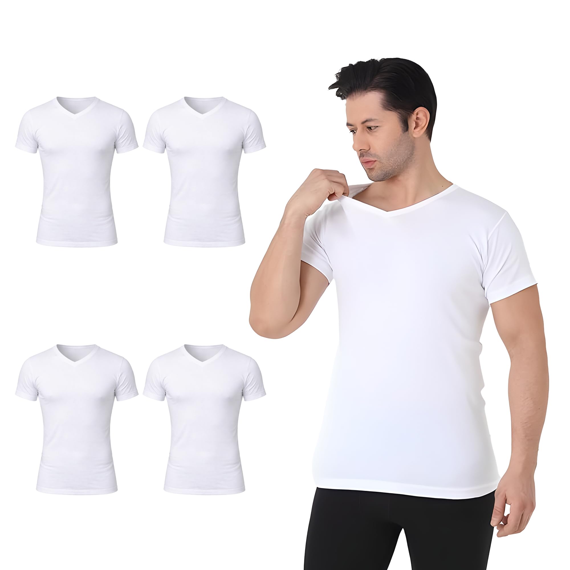 UNDEREA Unterhemd Herren, 100% Baumwolle, V-Ausschnitt Business Kurzarm Unterziehshirt | 4er Pack Herren Unterhemden Weiss | Atmungsaktiv & Weich Tank Top Herren