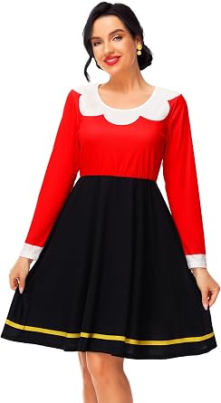 Deerose Womens Halloween Costume Dresses Funny Long Sleeve Elastic Waist Dress