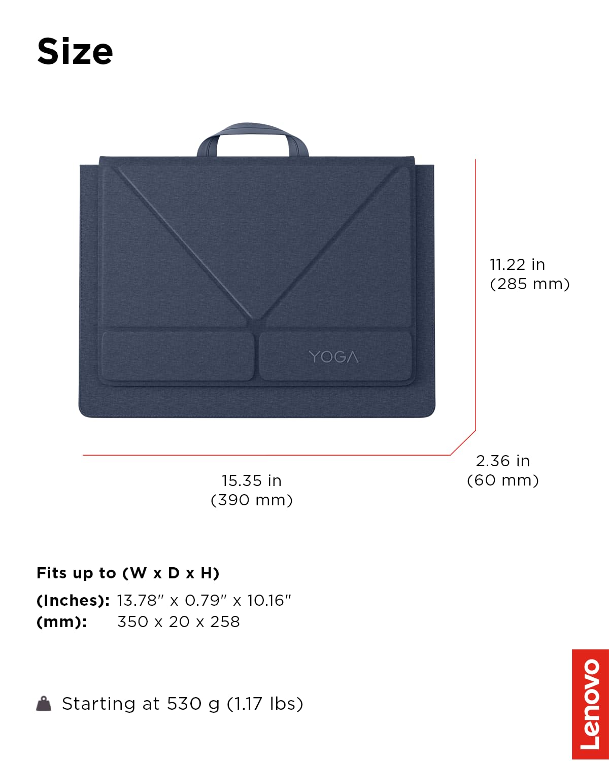 Lenovo Yoga Tote - Custodia per laptop con display da 40,6 cm, con supporto apribile, custodia protettiva leggera in poliestere e microfibra, colore blu
