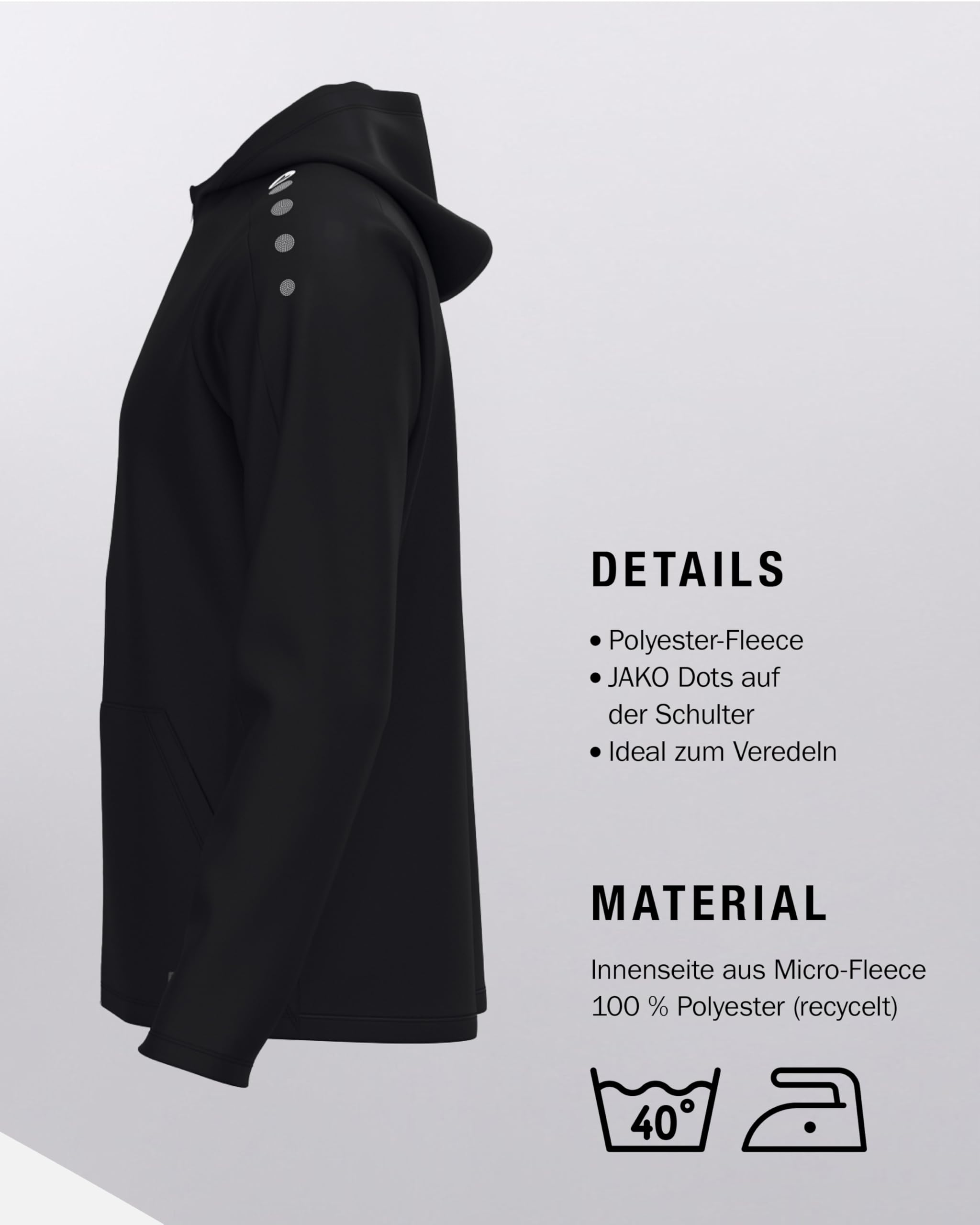JAKO One Kapuzenjacke – Atmungsaktive Sportjacke für Herren aus 100% Polyester, mit weichem Micro-Fleece, ideal für Sport und Freizeit