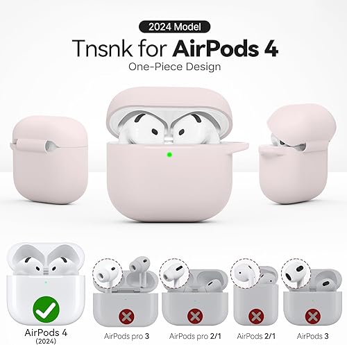 Miniatura 89 de Funda para AirPods 4, color rosa con kit de limpieza, funda de silicona suave para Airpod 4, compatible con Apple Airpods de 4ª generación 2024,