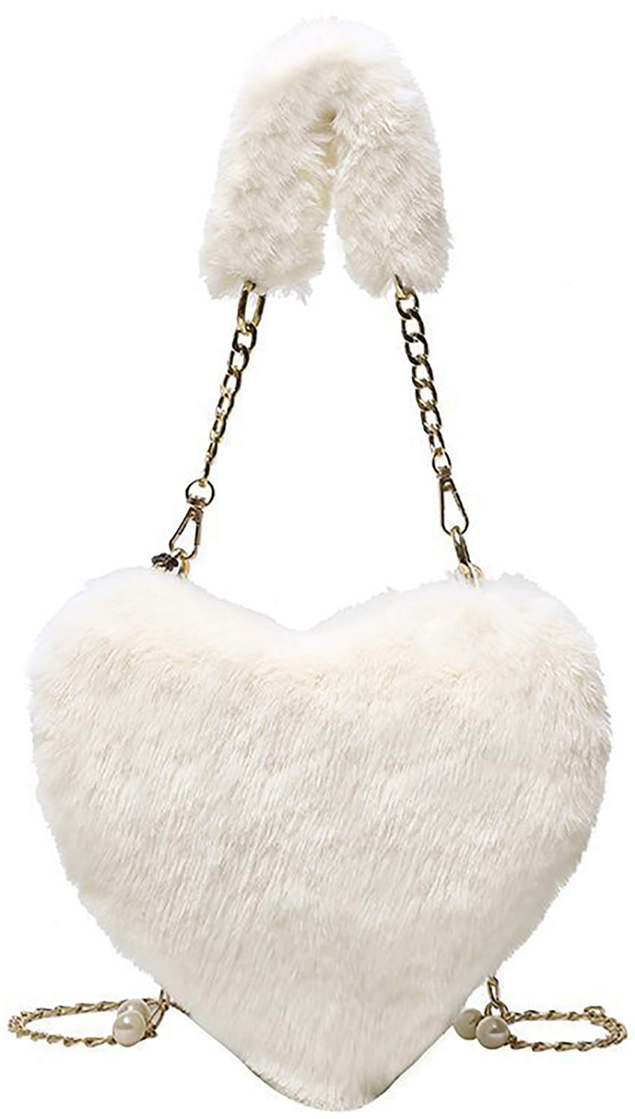 Heart Shaped Handbag Women's Faux Fur Crossbody Bag Plush Wallet Purse Chain Shoulder Bag