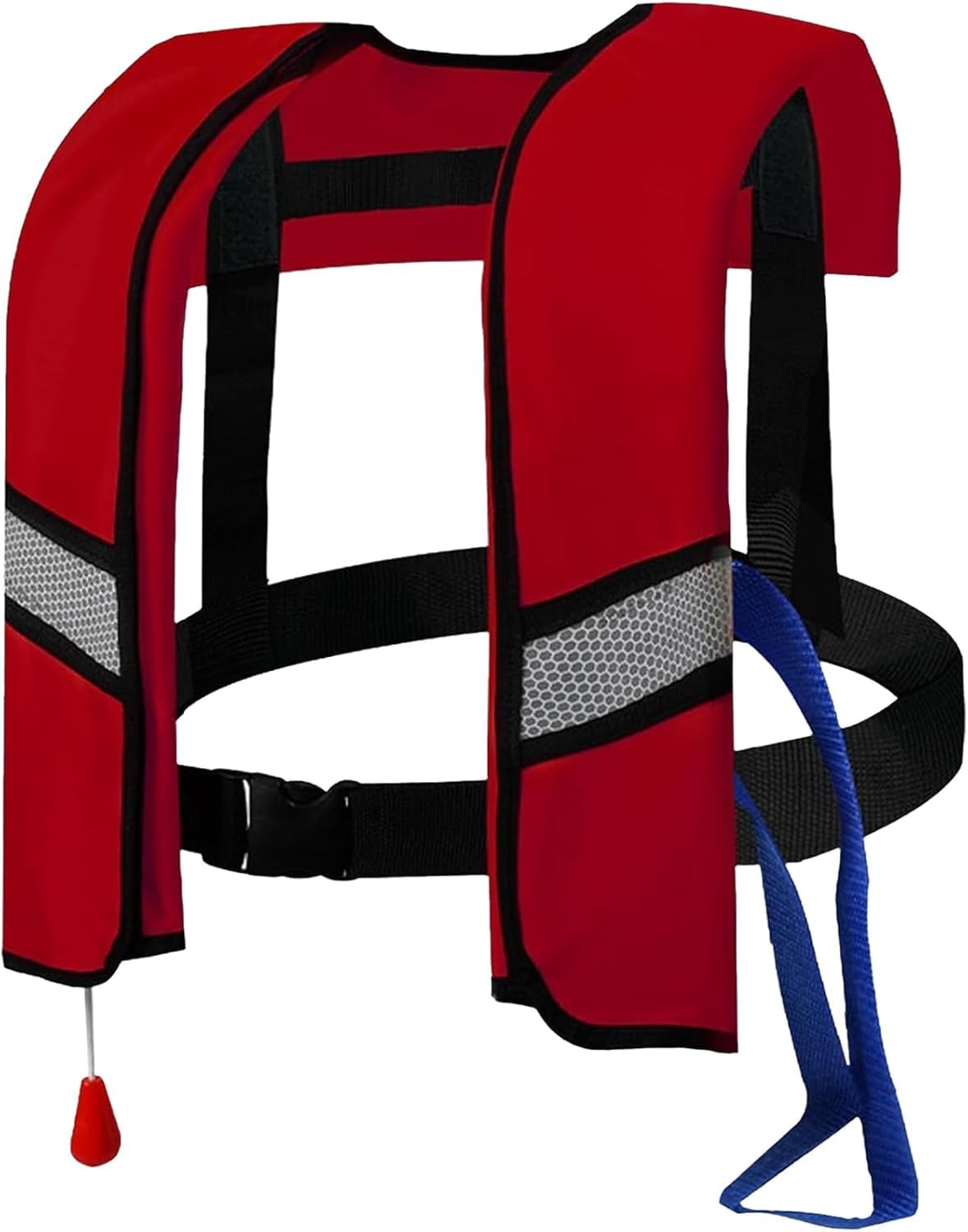 Photo 1 of 150N Unisex Automatic Life Jacket - Lightweight Inflatable Flotation Device with Reflective Patches, Whistle, Extra Tube - Suitable for Rowing, Boarding (Red)