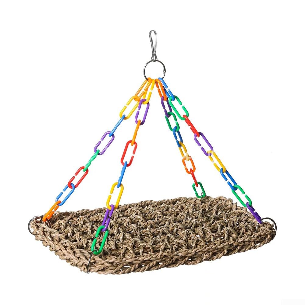 EffiFish Parrot and Small Bird Swing Toy with Seagrass Construction, Hanging Climbing Perch Supports Natural Behaviors and Physical Activity (M)
