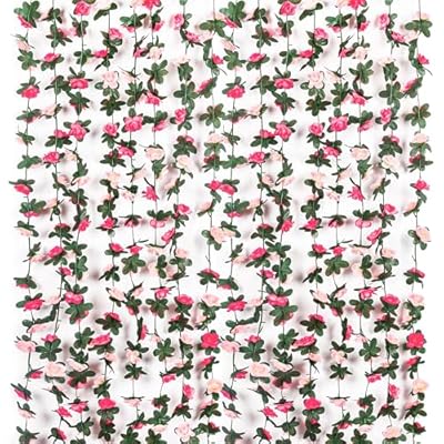 Miracliy 9 pcs73.8 FT Flower Garland Fake Rose Vine Artificial Flower Hanging Rose Ivy Home Hotel Office Wedding Party Garden Craft Art Décor (Pink)