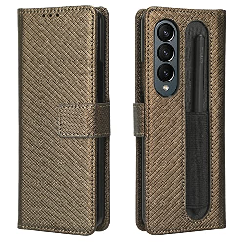 Étui en cuir Galaxy Z Fold 4 chic avec porte-carte et fente stylo