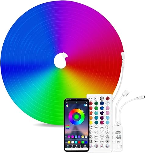 Tira de luz LED RGB de neón, 16.4 pies16.4 ft, 12 V, flexible, impermeable, IP65, cuerda de luz de neón con 44 teclas, control remotoaplicación,
