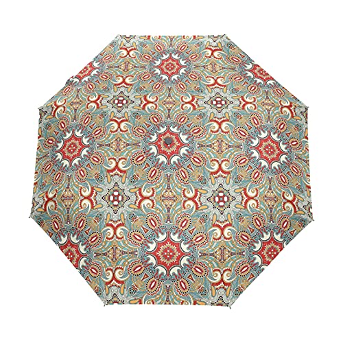 Parapluie pliant automatique compact et léger pour femme avec motif floral ornemental