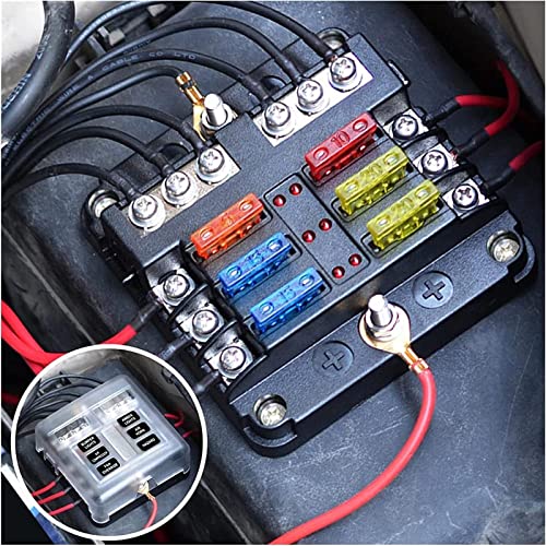 ANNWVRZM Fuse 6 Way Blade Fuse Box & Bus Bar Car Kit with Cover Marine FuseBox Holder 12V/24V for Auto Car Boat Marine Trike