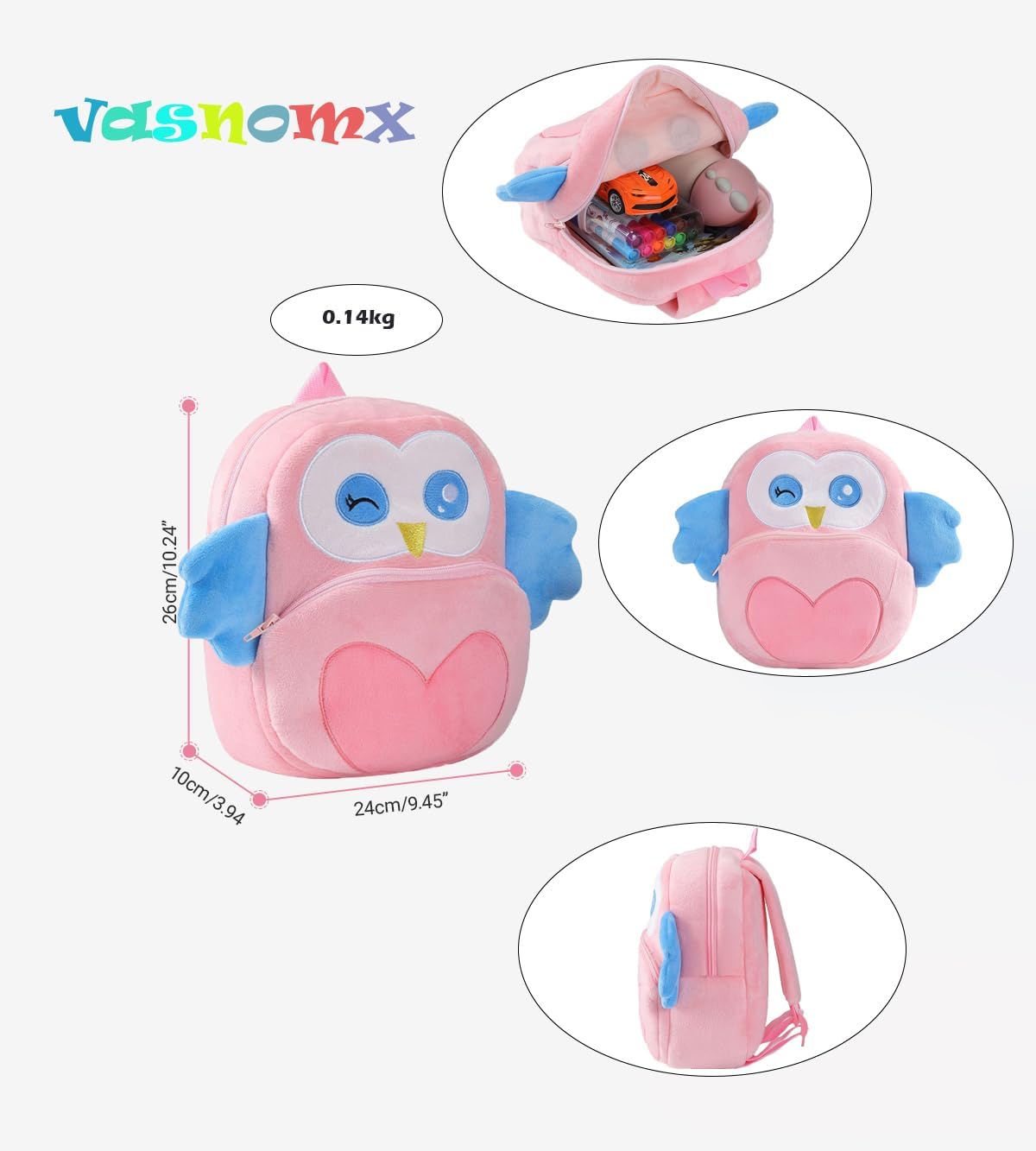 Cute Toddler Backpack,Mini Plush Animal Cartoon Toddler Bag Kindergarten Backpacks for Boys Girls 2-4 Years(Pink owl) - Image 4