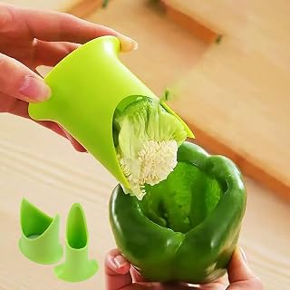 2 Pcs Pepper Seed Corer Remover Tool for Kitchen Prep, Water Cleanable, Two Sizes, Suitable for Various Fruits and Veggies, Green