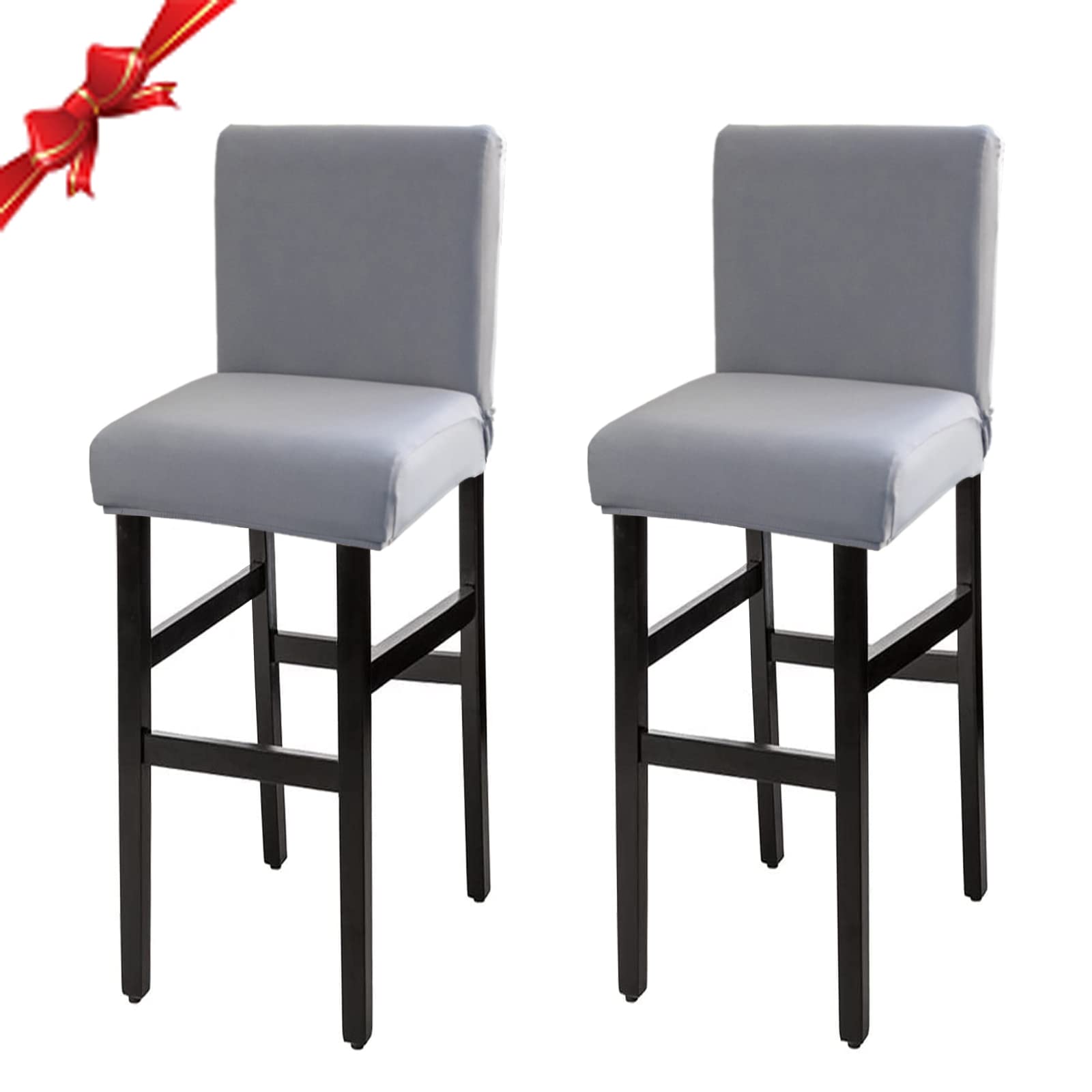 Jaotto Coprisgabelli Cucina con Schienale 2 Pezzi,Fodere Coprisedia Elasticizzati con Schienale Basso Universale,Copertura per Sgabello Alto Quadrato per Bar Caffettiere Bancone(Grigio Fumo,2 Pezzi)