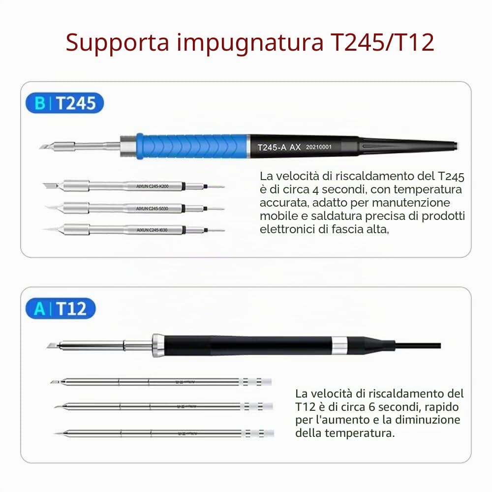 Stazione di saldatura a temperatura controllata AiXun T3A 200 W con impugnatura T245