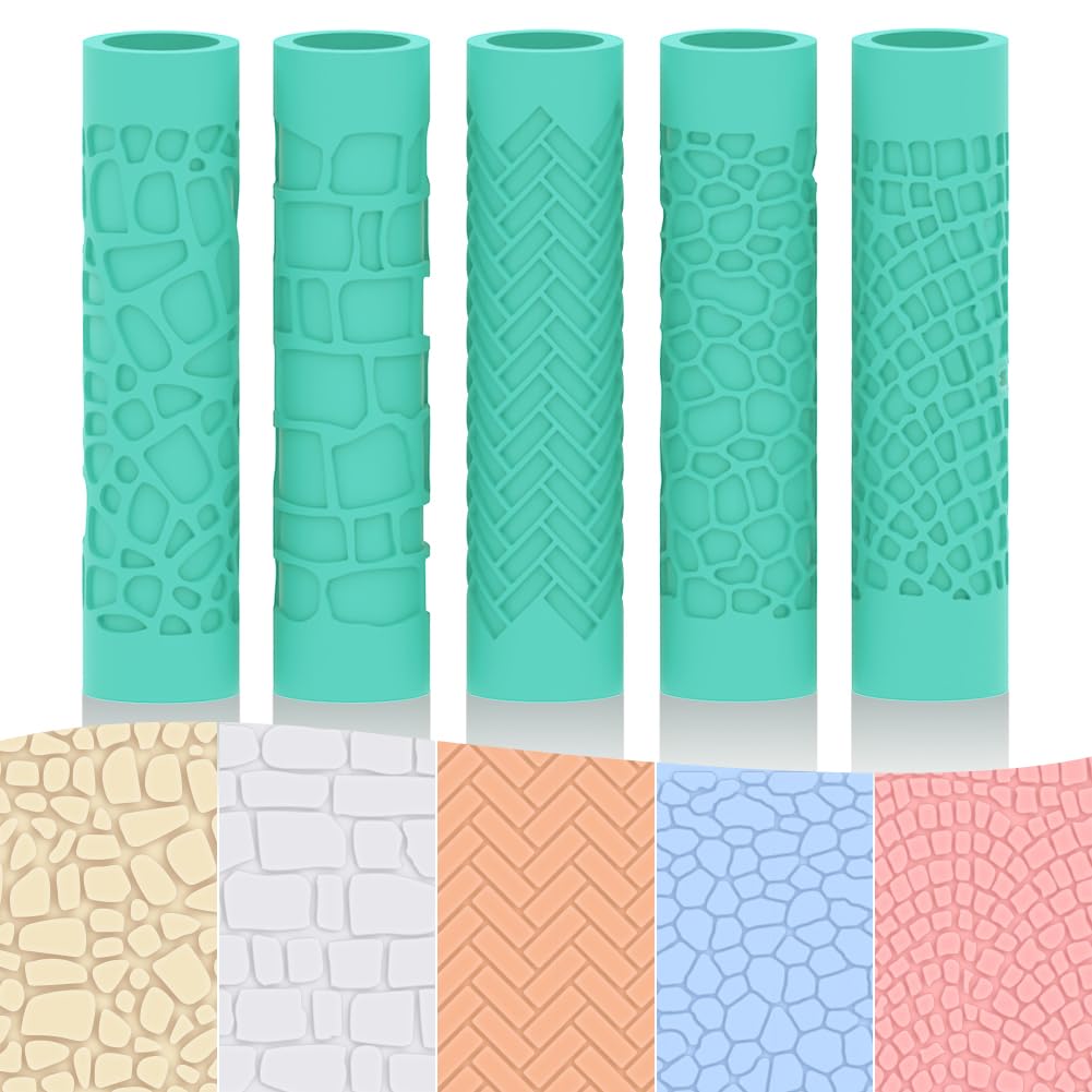 ORIGACH 5 Pcs Polymer Clay Texture Roller for Earring Making, Pottery Tools Texture Roller for Clay Jewelry Making Stone Pattern, Wall Texture