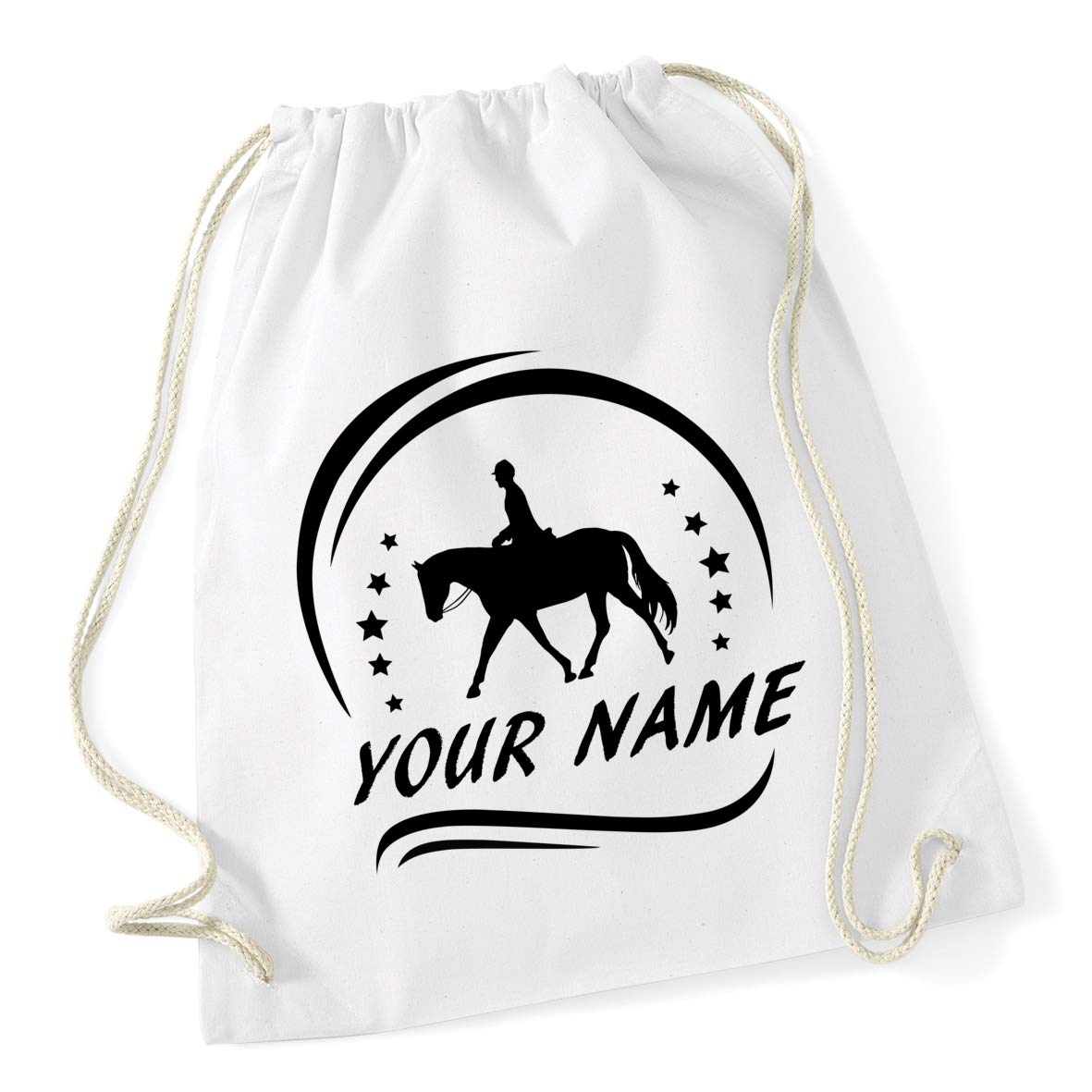 Hippowarehouse PERSONALISED Horse Riding Your Name Here Drawstring Cotton School Gym Kid Bag Sack 37cm x 46cm, 12 litres
