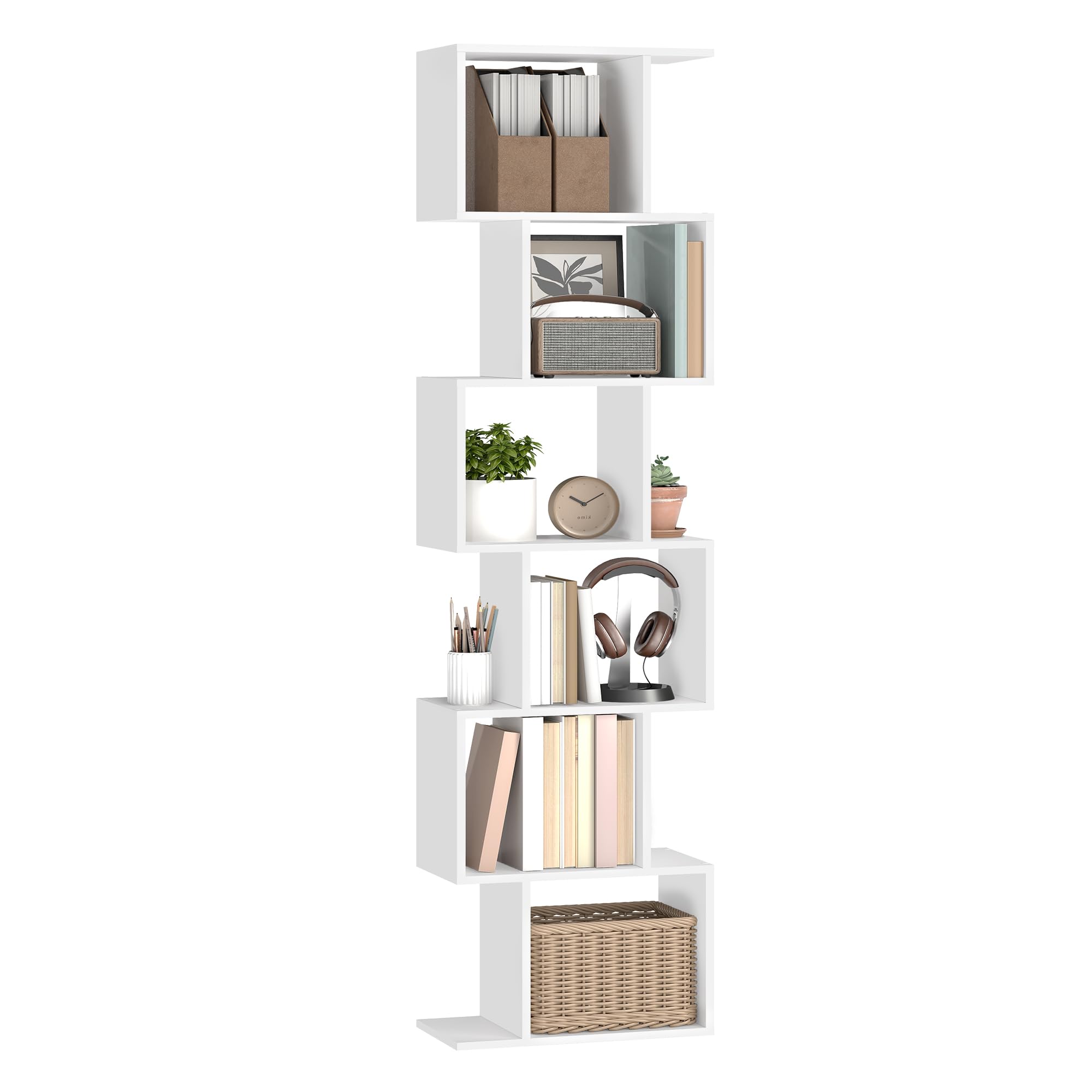 VASAGLE Bücherregal, Regal mit 6 Ebenen, 24 x 40 x 191 cm, Standregal, Büroregal, freistehend, Dekoregal, zur Präsentation, modern, für Wohnzimmer, Schlafzimmer, Büro, weiß LBC461W01