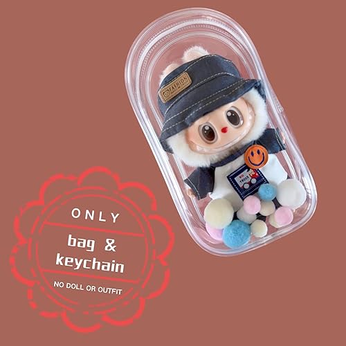 Vista 7 de Funda protectora para Labubu con llavero, bolsa de transporte compatible con muñecas de felpa de 5.9 in, caja de almacenamiento de viaje