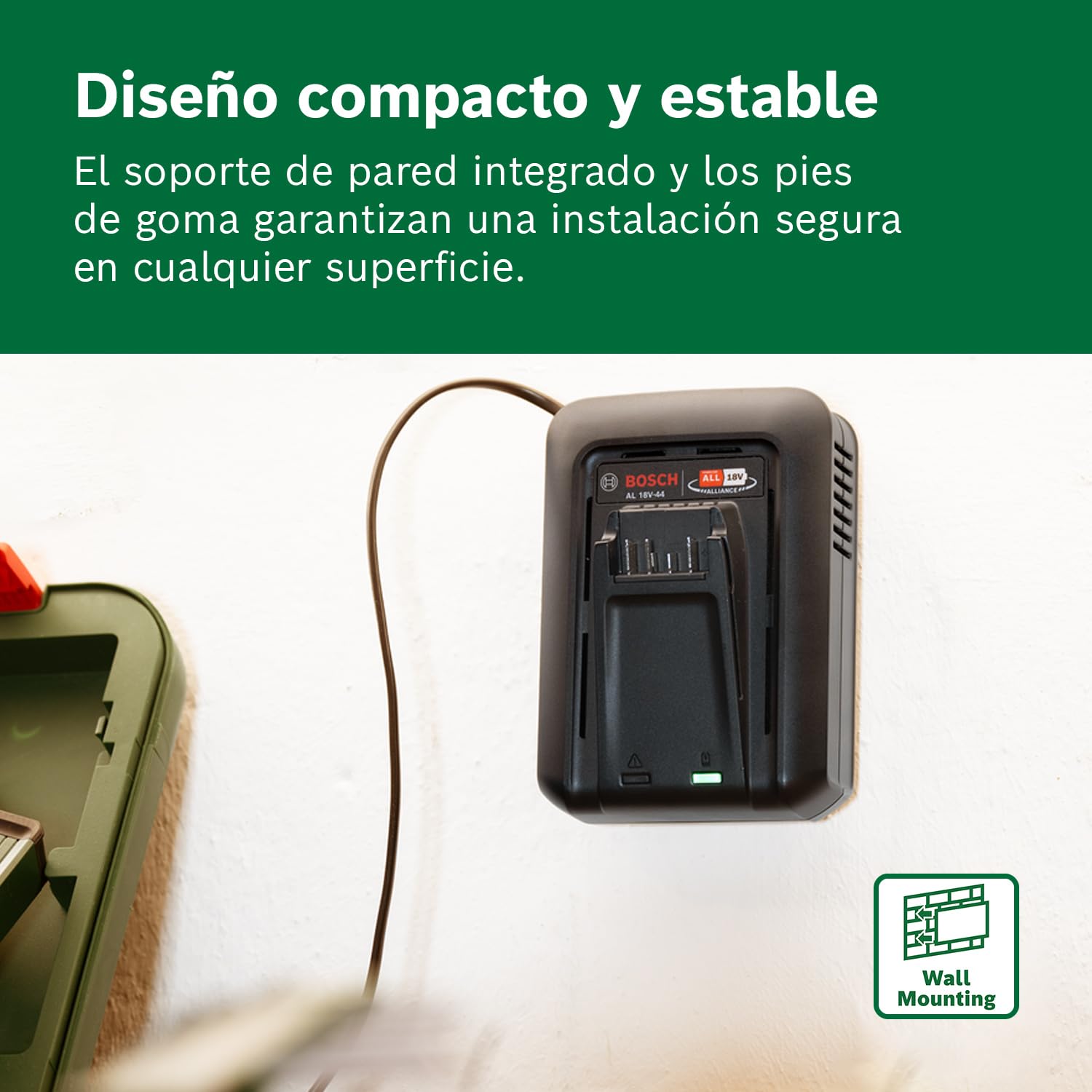 Bosch cargador rápido AL 18V-44 (sis. 18V; tiempo carga batería 2,0/2,5/4,0/6,0 Ah: 34/44/59/87 min; soporte mural integrado)