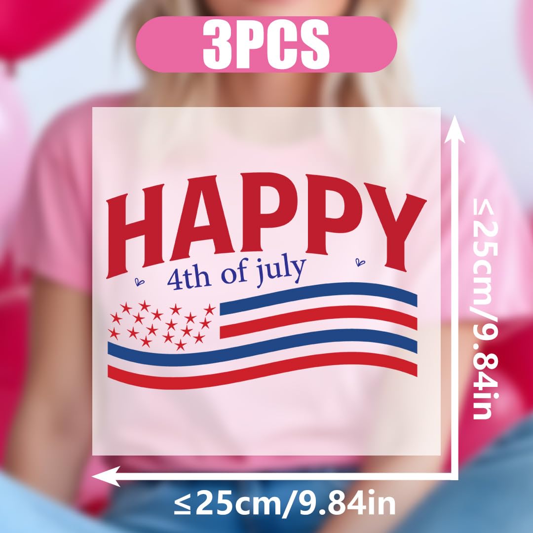 3pcs Florida Flag, Happy Fourth of July, Happy 4th of July Iron on Transfers Heat Transfer Decals for T Shirts Sticker for Clothes Pillow Covers DIY Appliques (P2)