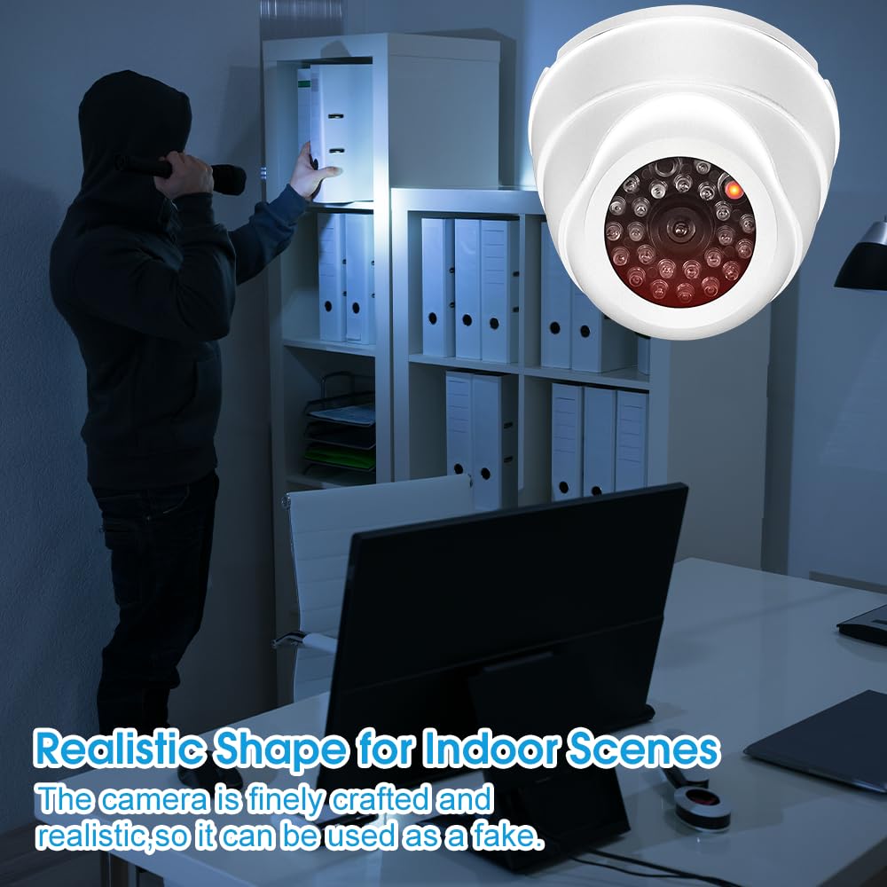 2Pcs Camera Factice, Caméra de Surveillance Factice avec LED Infrarouge Clignotante Rouge Fausse Caméra pour Extérieur Intérieur pour Les Entreprises Magasins Accueil (Blanc)