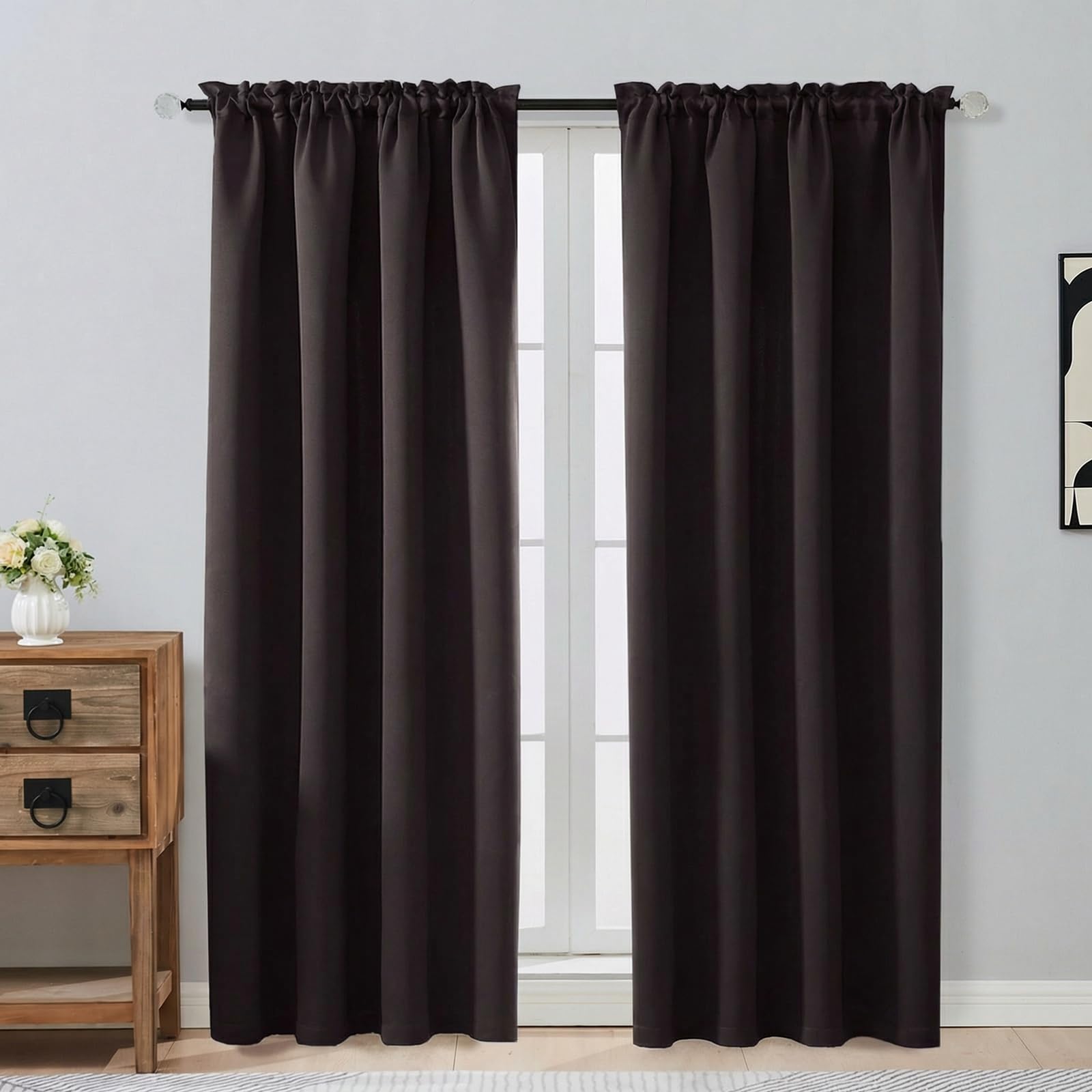 OVZME Chocolate Blackout Curtains for Bedroom 72 Inch Length 2 Panels Set, Thermal Insulated Curtains for Living Room Nursery, Energy Saving Window Drapes for Patio French Door Front Door, 2x40Wx72L