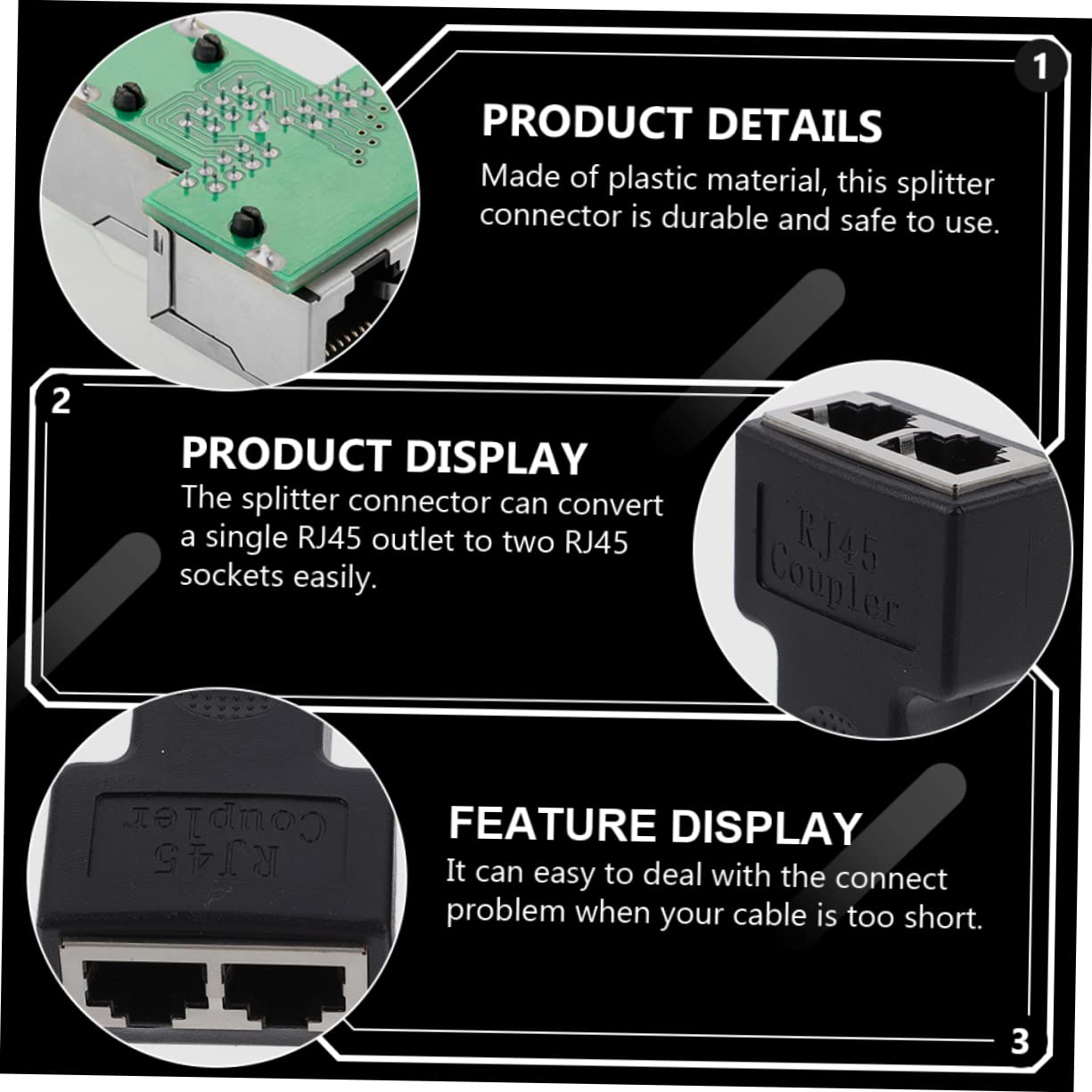 OSALADI High-Speed Ethernet Splitter 1 to 2 Port Adapter Dual Cable Coupler Network Connector -Powered