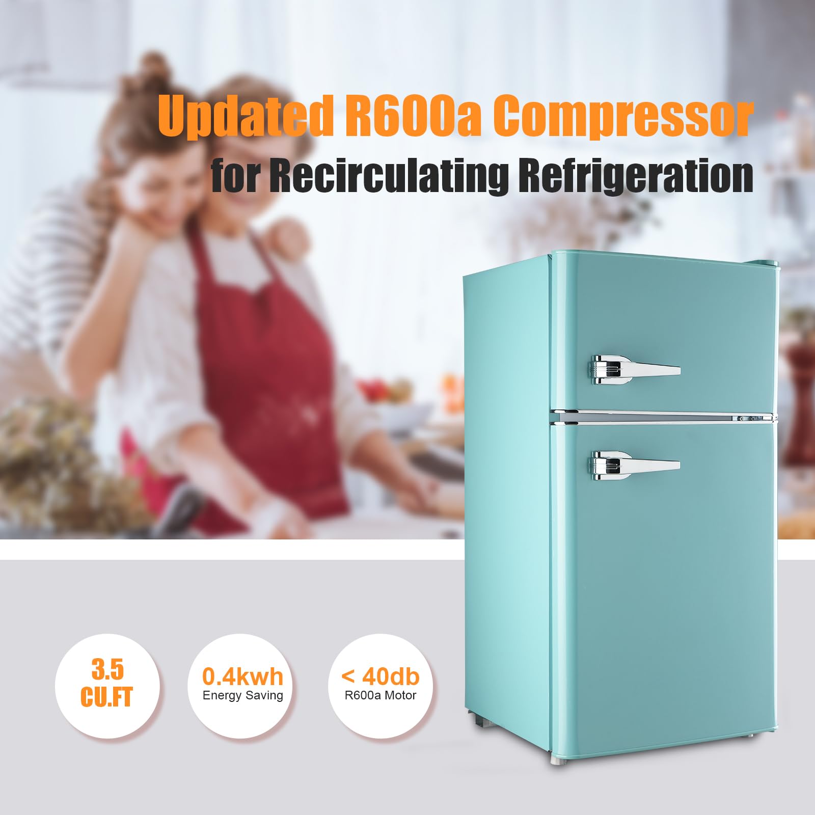 WANAI Compact Refrigerator 3.5Cu.Ft Classic Retro 2 Door Mini Fridge Adjustable Remove Glass Shelves Suitable for Dorm Garage and Office on Fridge.com