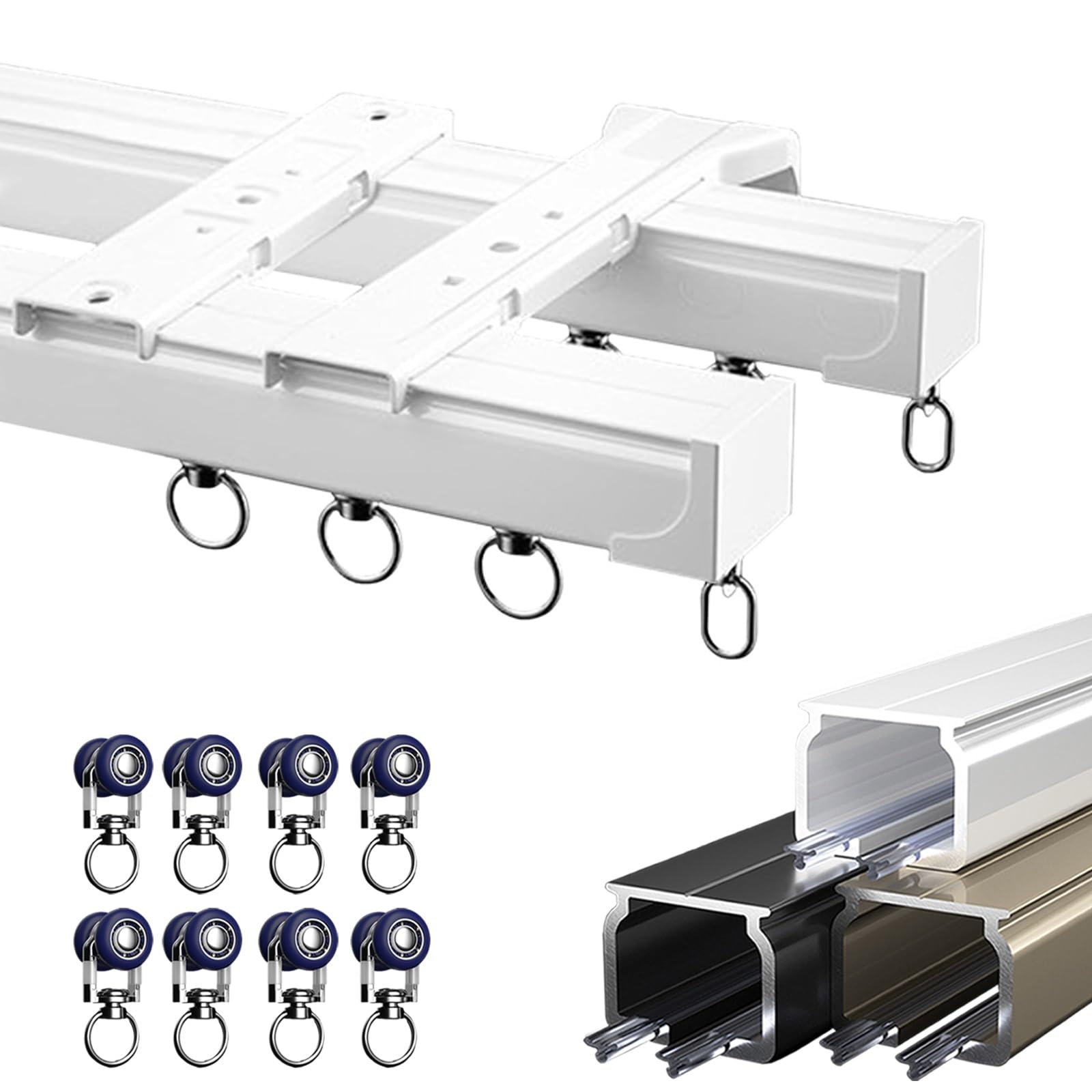 Double Curtain Track Heavy Conjoined Curtain Rails, Silent Curtain Rail with Bearing Rollers, Ceiling or Wall Mount Track Kit for Balcony Window Hospital Bed Room Divider(White,420cm(13.8ft))