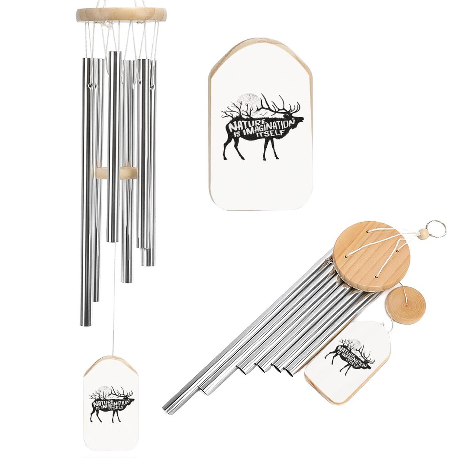 Elk and Moon 20.5" Wind Chimes for Outside Home Zen Garden Yard Decor Clearance Sympathy Housewarming Gift