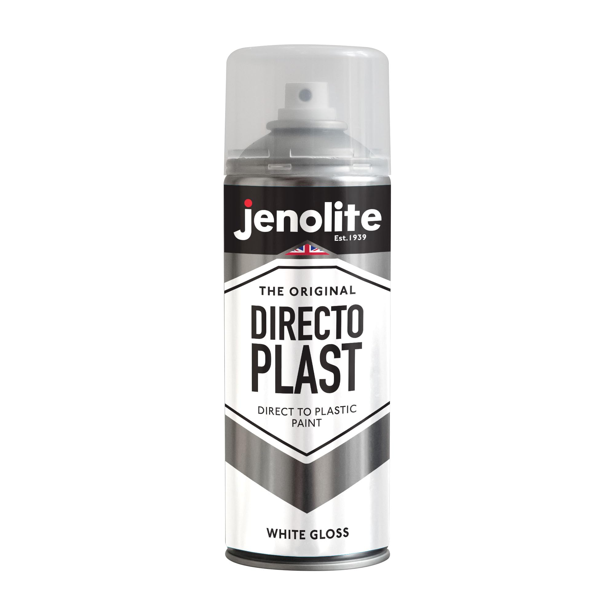JENOLITE Directoplast farba błyszcząca, biała, farba w sprayu do wszystkich rodzajów tworzyw sztucznych, bez podkładu, 400 ml, RAL 9016