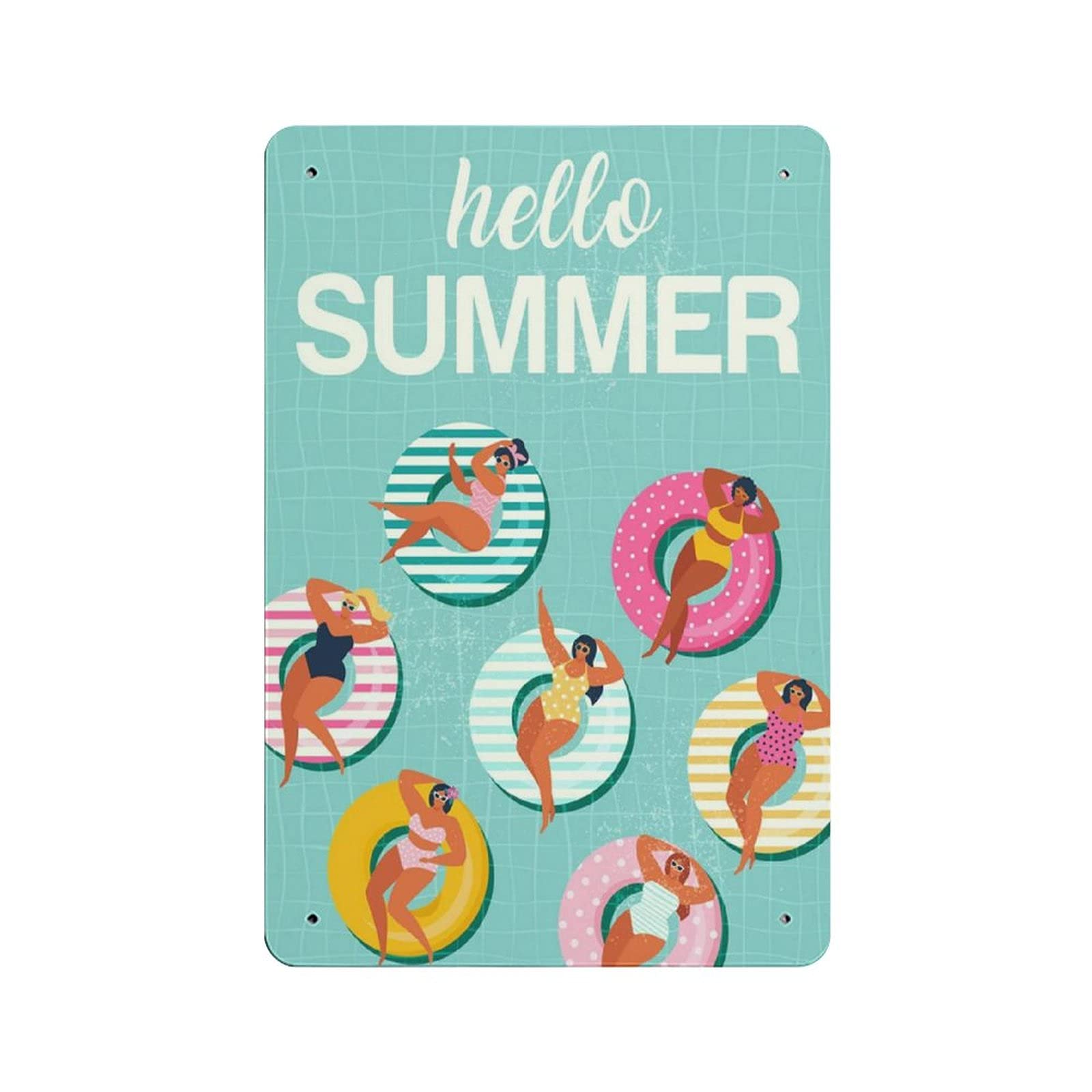 Metal Tin Sign Hello Summer Swimming Pool Vintage Tin Poster Metal Sign Wall Decoration Country Kitchen Home Garage Decor 12"x8"