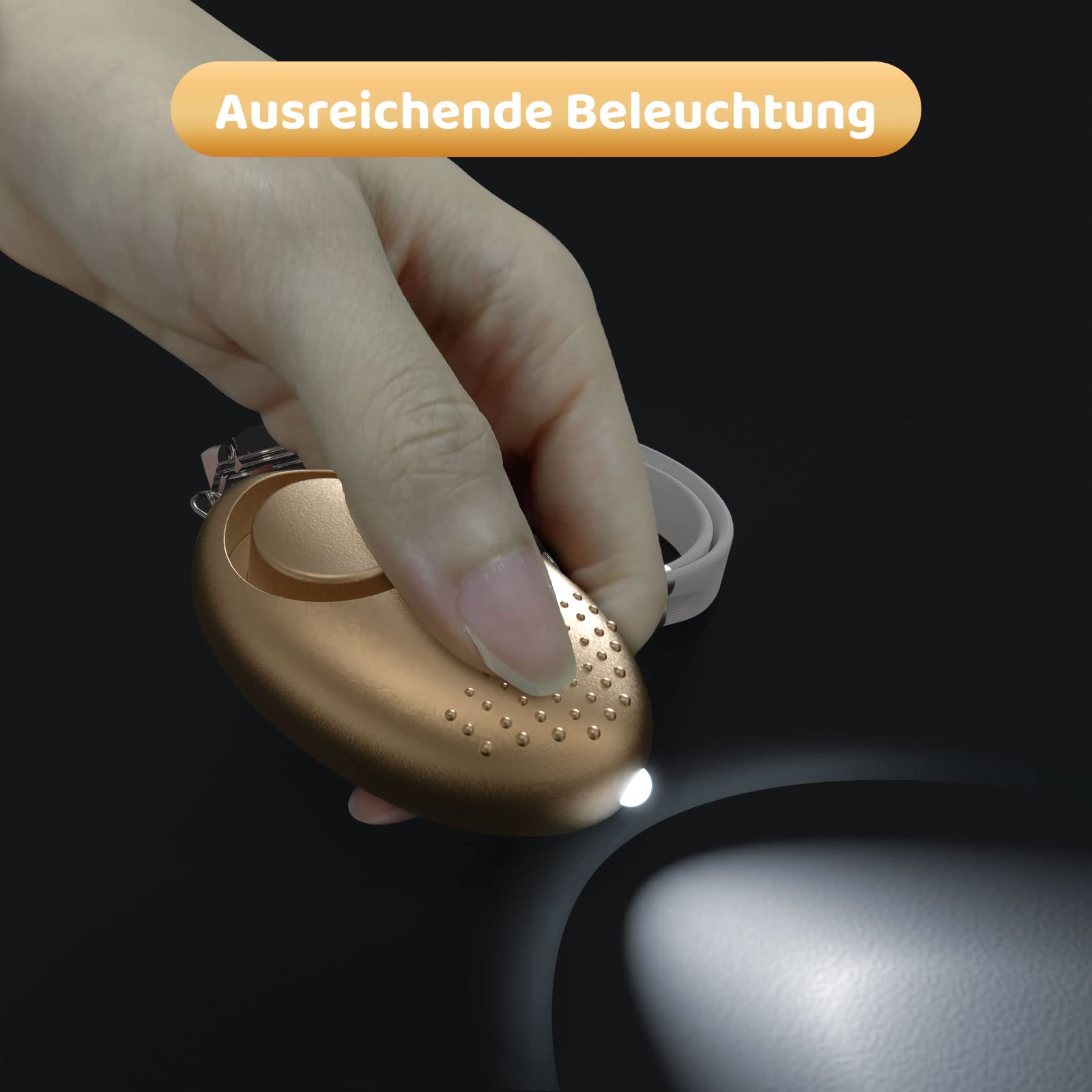 Allarme Personale di Sicurezza di Emergenza - 150dB Sirena Portachiavi Autodifesa di Dispositivo con Torcia LED per Bambini, Donne, Anziani - Molto Forte Suono (Oro)