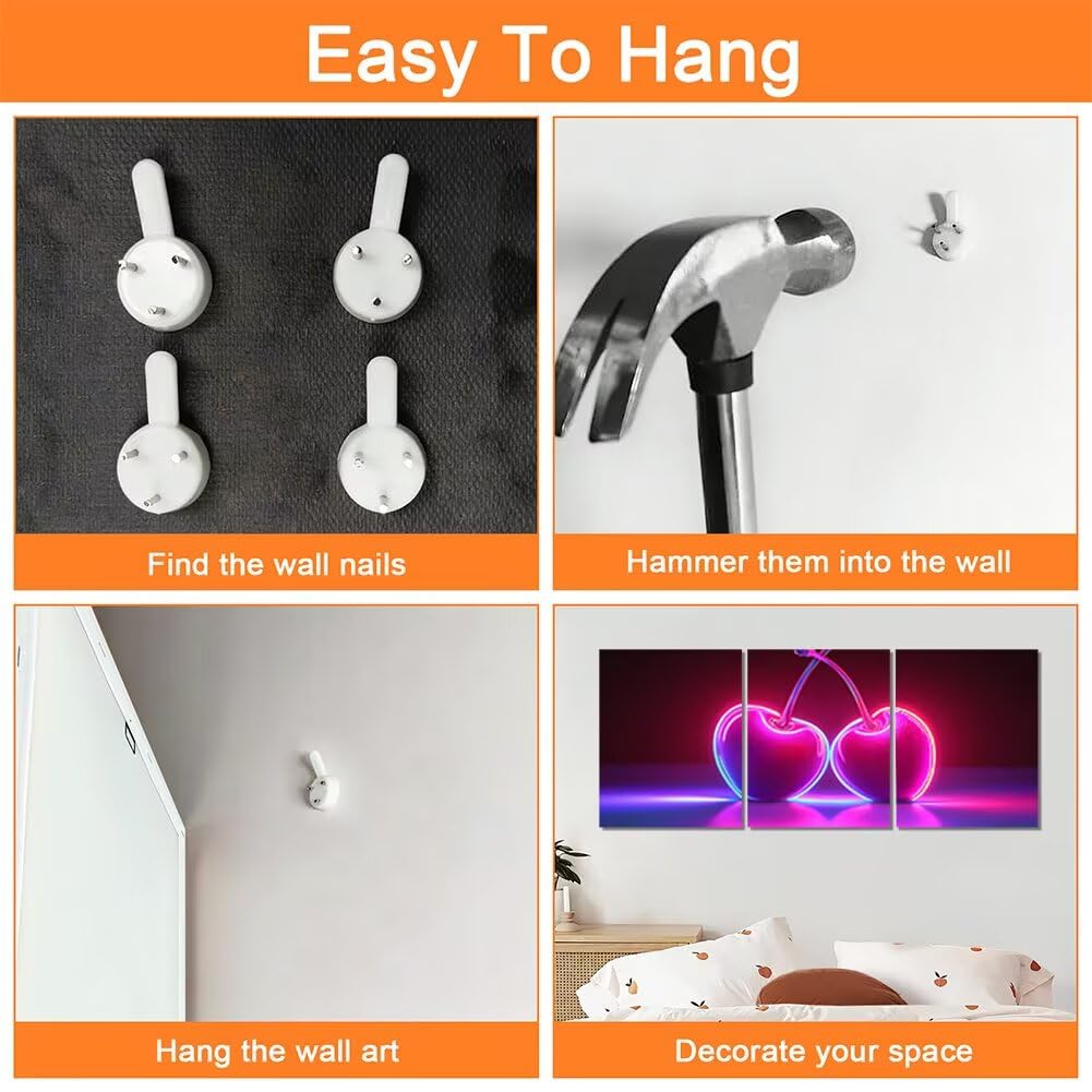 Wandbilder Kirsche 60x80cm, 3Pcs Leinwand Bilder Groß Wanddeko Wohnzimmer, Modern Leinwand Bilder mit Rahmen, Moderne Wandbilder Wohnzimmer Poster Set mit Haken, Wand Deko Schlafzimmer Poster, -2226