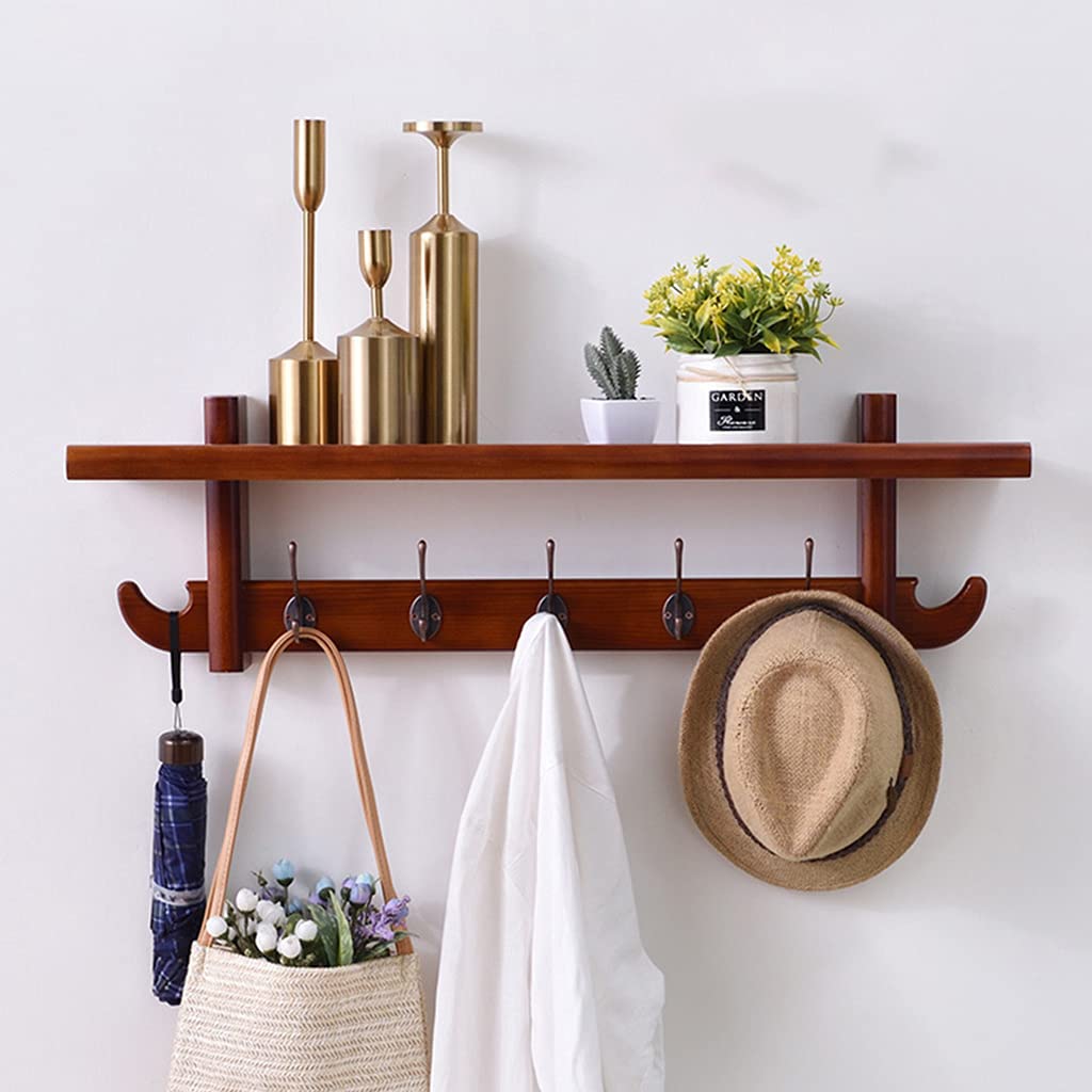 SAeWare Appendiabiti da parete in legno rustico con ganci, marrone mensola da ingresso con ganci appendiabiti per fango, camera da letto, cucina, bagno, cappelli, cappotti, sciarpe, 69 cm, 80 cm