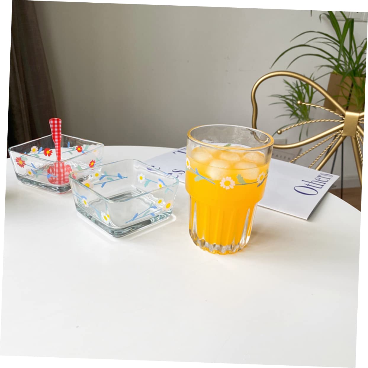 ABOOFAN Vasos para Bebidas de Cristal 350ml 4 Piezas Blanco | Estilo Pastoral Retro, Forma de Taza Compacta, para Leche y Zumo, Uso Múltiple