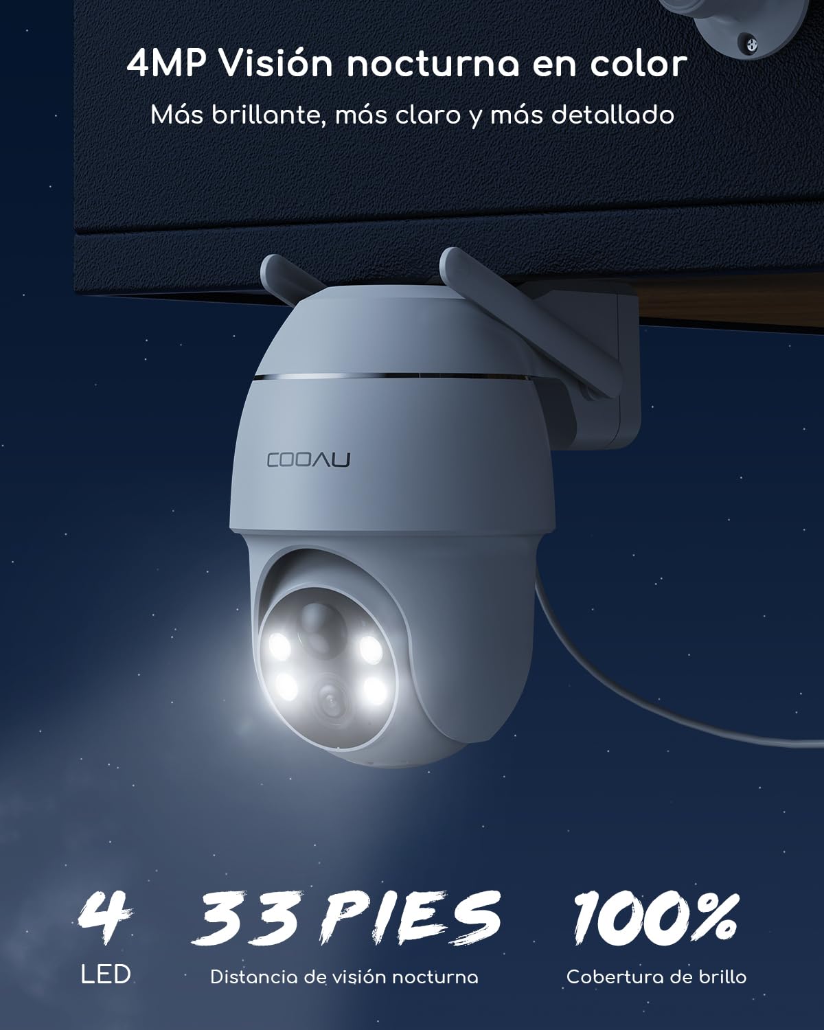 COOAU 4 MP Cámara Vigilancia WiFi Exterior Solar con batería Exterior, 365 días con Panel Solar, 2,5 K, cámara inalámbrica de vigilancia con panorámica de 360 Grados, 4 LED de Color, visión Nocturna
