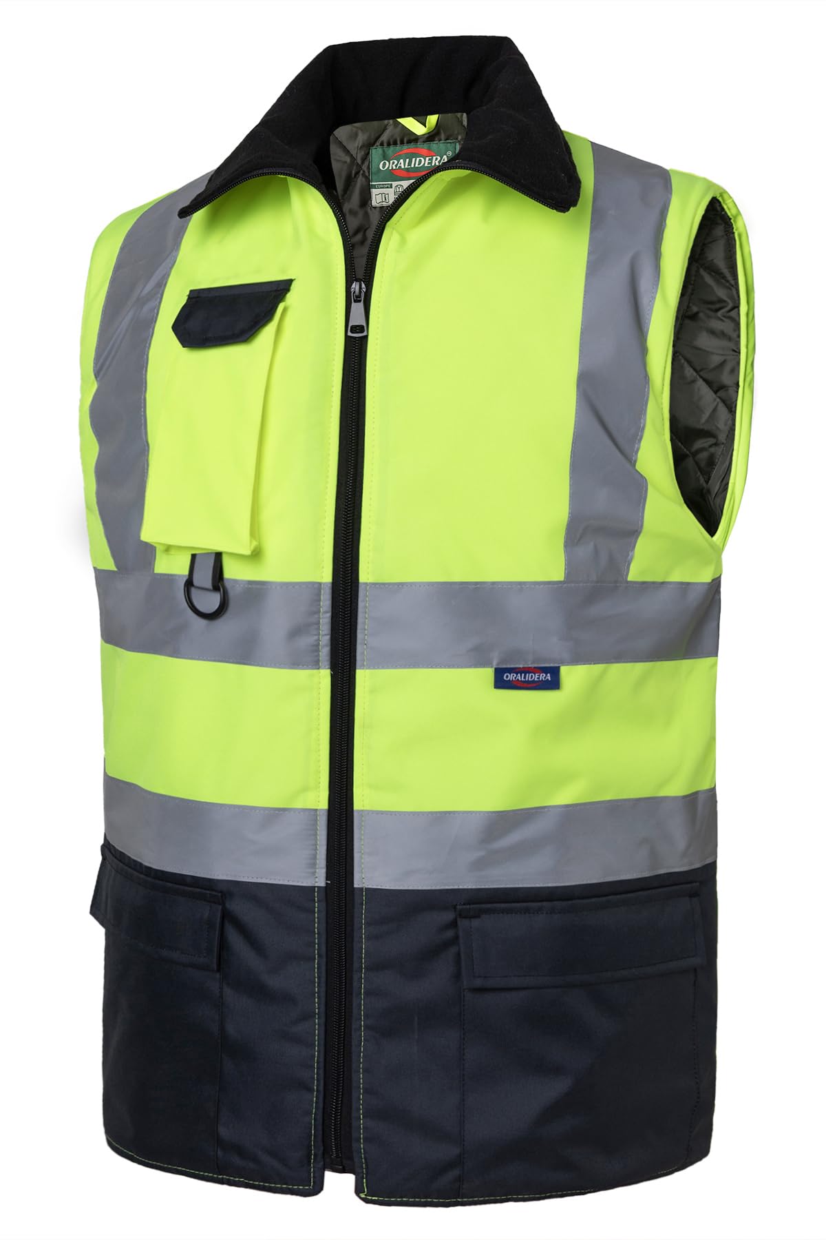 Gilet Imbottita di Sicurezza Invernale Giubbotto Catarifrangente Adulto Smanicato Gilet da Lavoro ad Alta visibilità, Verde+Nero, L