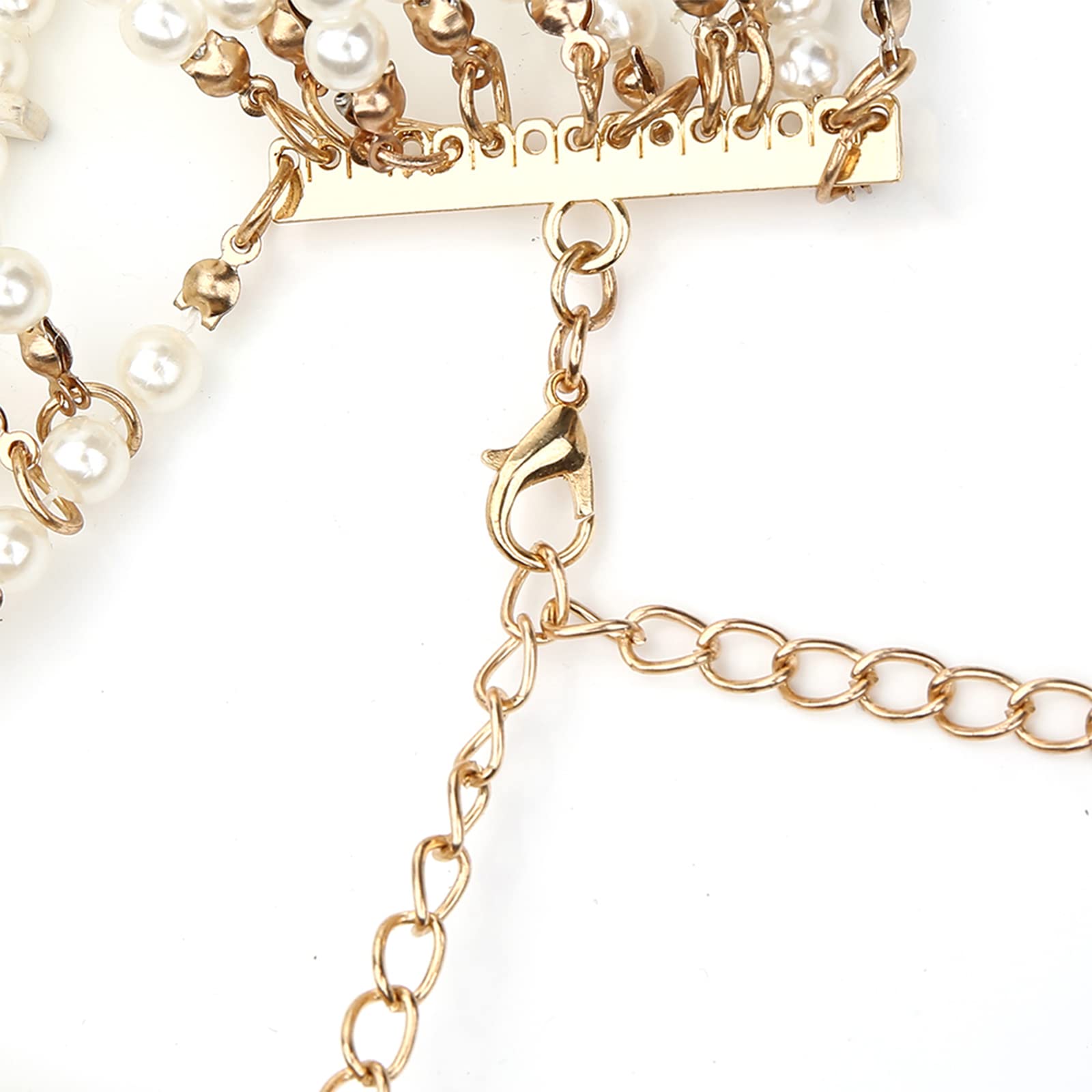 Collana con bavaglino di perle simulate multistrato per donna Collare con perline nappa in finta pelle con catena a tracolla Reggiseno Top Body Jewelry collana da donna in argento sterling lungo